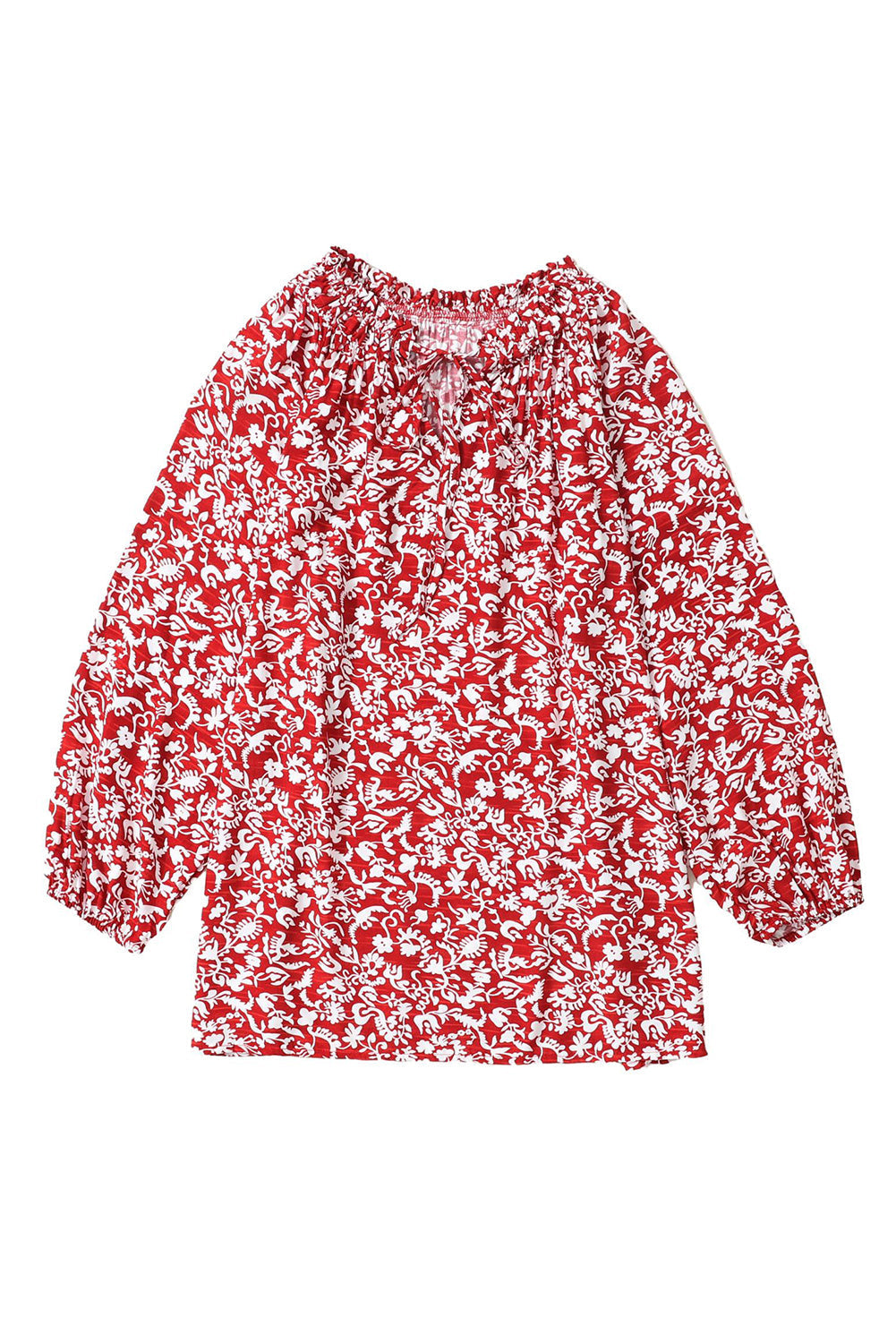 Blouse for Women Shirred Tie Neck Floral-Print Print