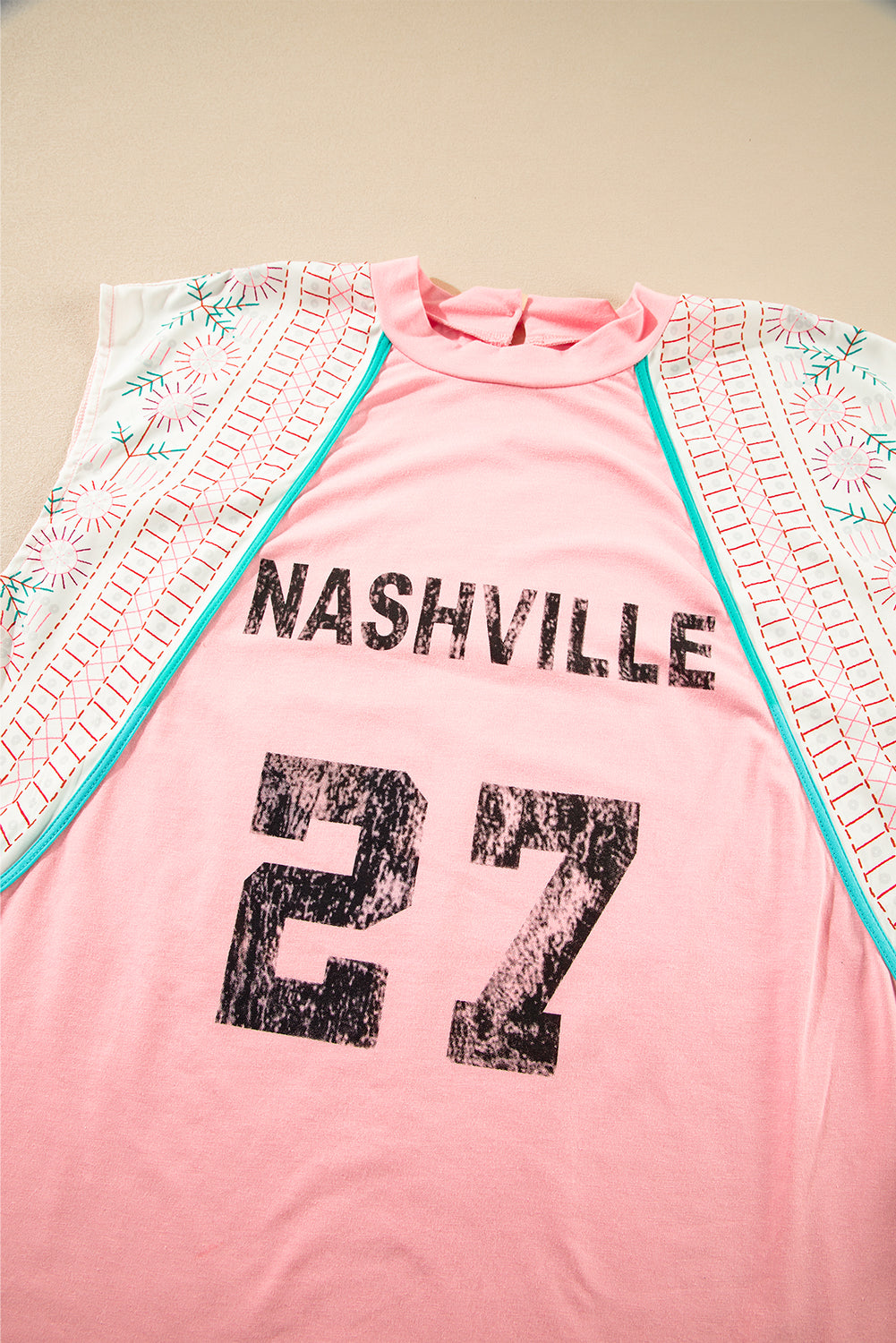 Pink Vintage Nashville Printed Patchwork Tank Top