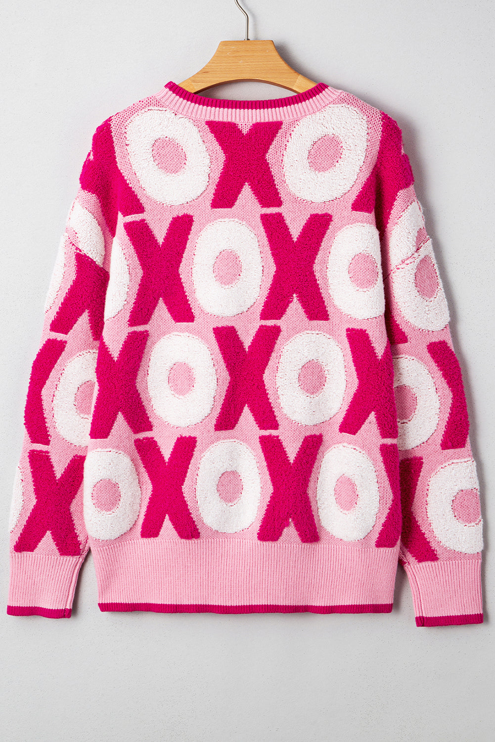 Pattern Drop-Shoulder XOXO Drop-Shoulder Crewneck Valentines Knit Top