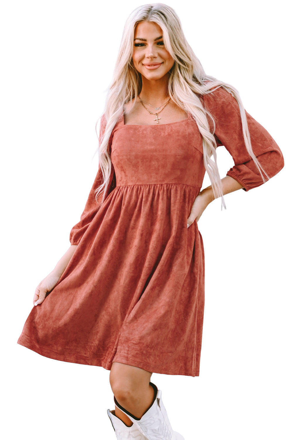Women's Dress Featuring Sleeve Suede Balloon
