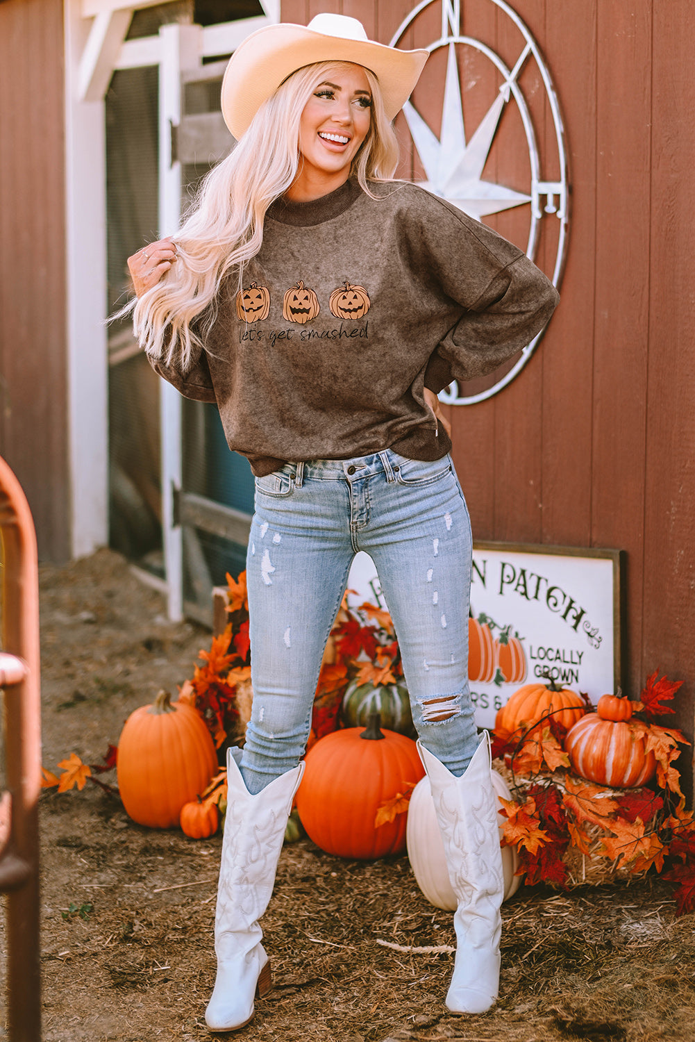 Women's Graphic Sweatshirt Featuring Let's Get Smashed Pumpkin
