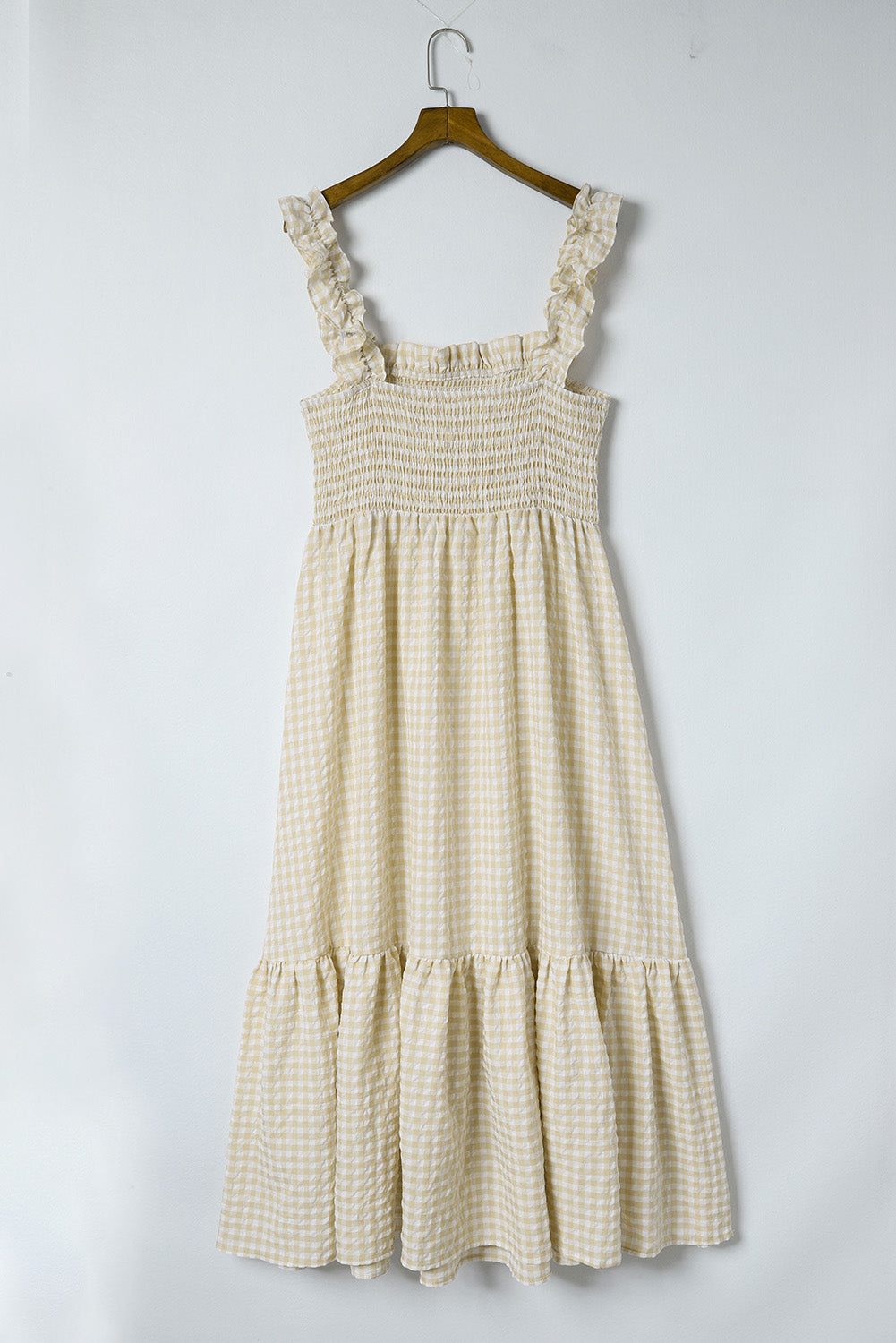 Maxi Dress for Women Plaid Ruffle-Trimmed Sleeve Shirred