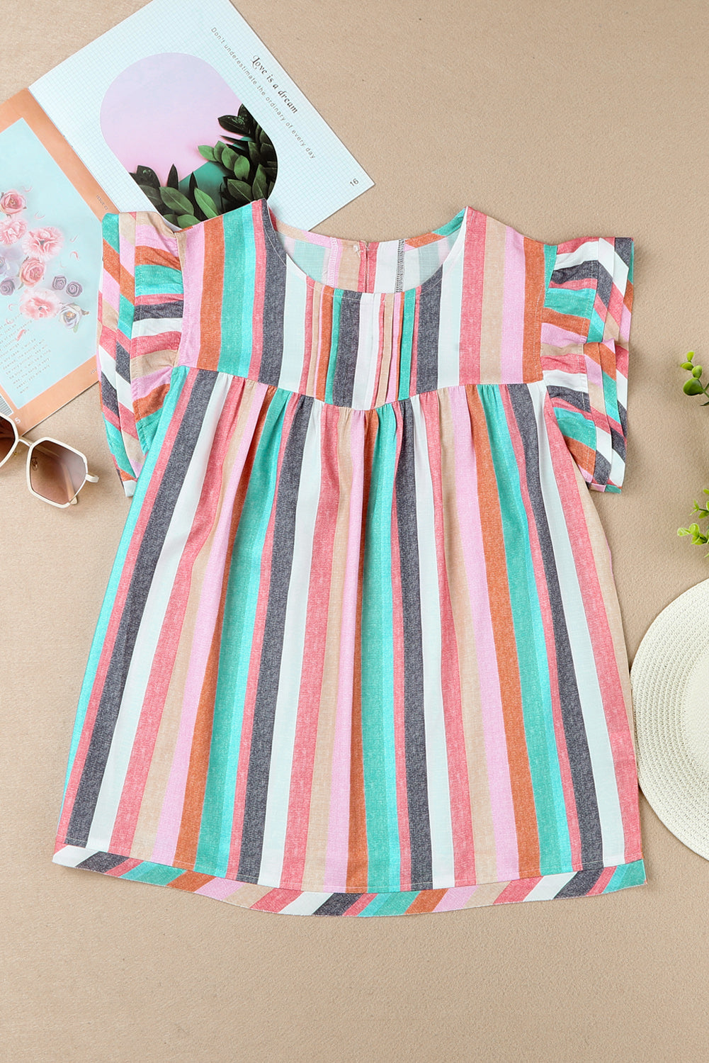 Women's Layered Ruffle-Trimmed Cap Sleeve Top