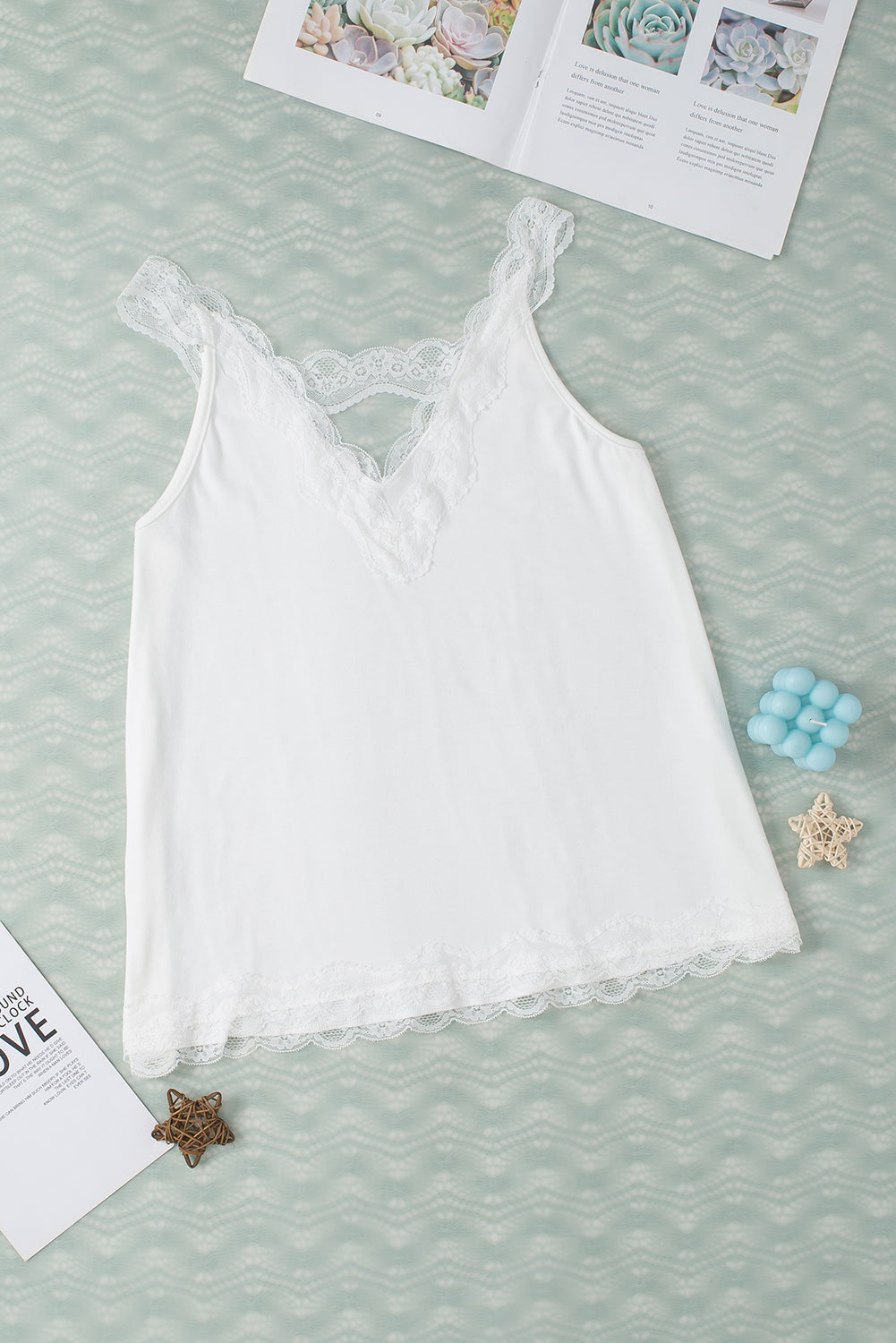 Tank Top for Women Delicate Lace-Trimmed Trim Flared