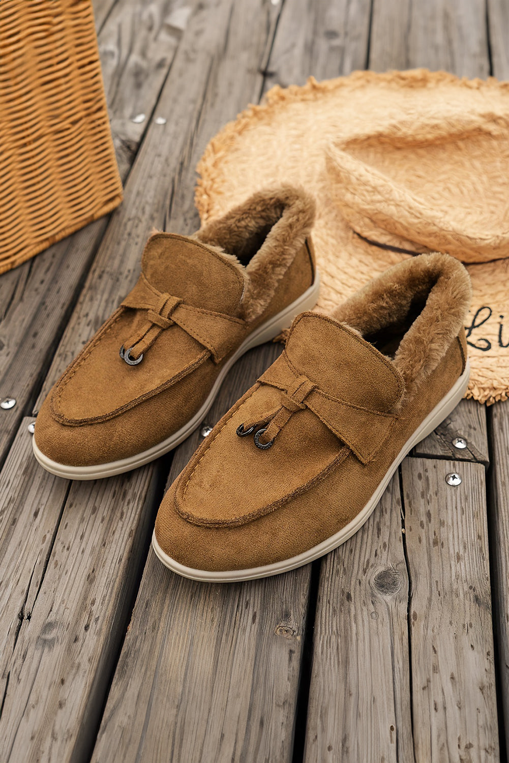 Lined Suede Furry Slip on Flat Shoes