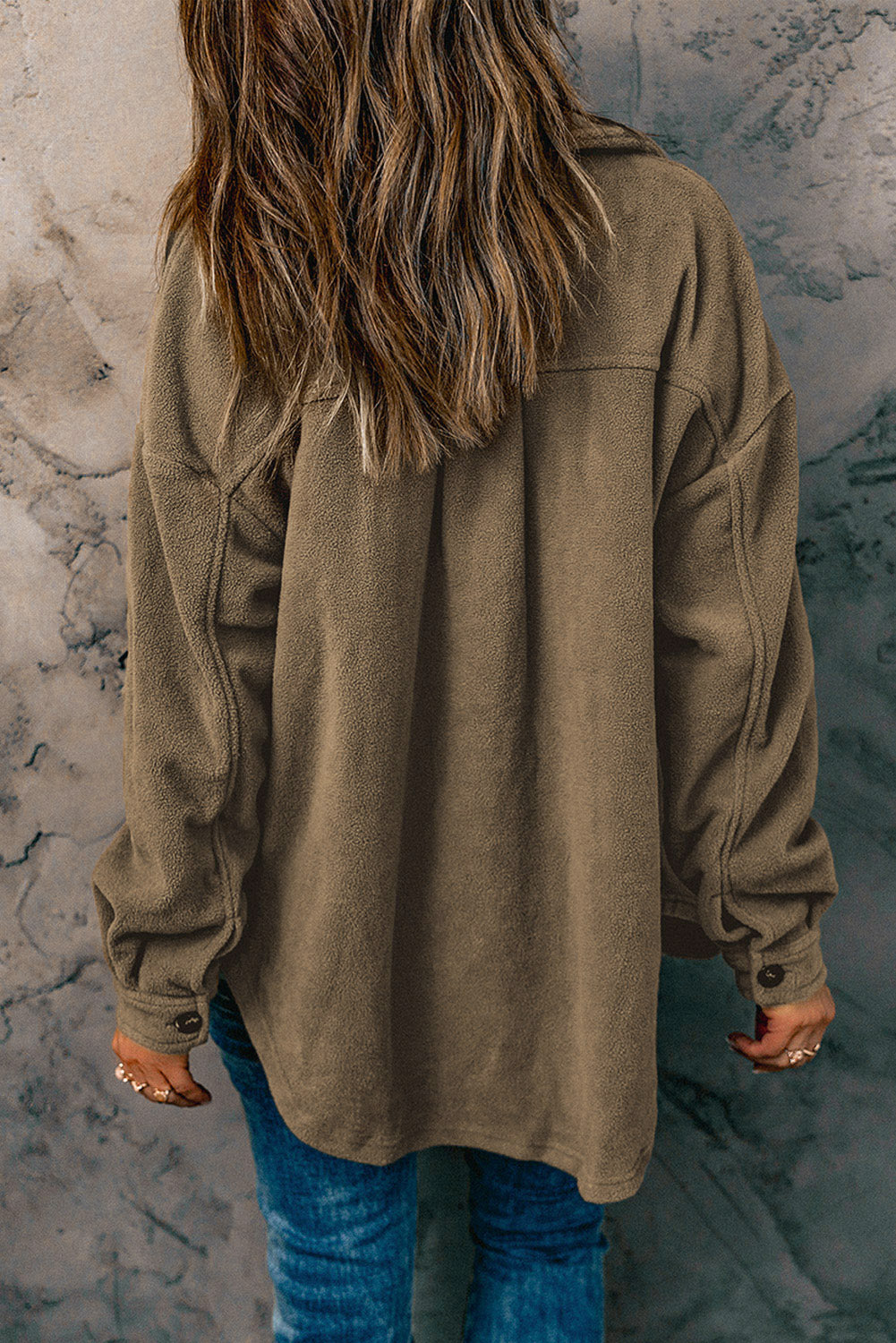 Women's Shirt Jacket Featuring Turn Collar Button-Front