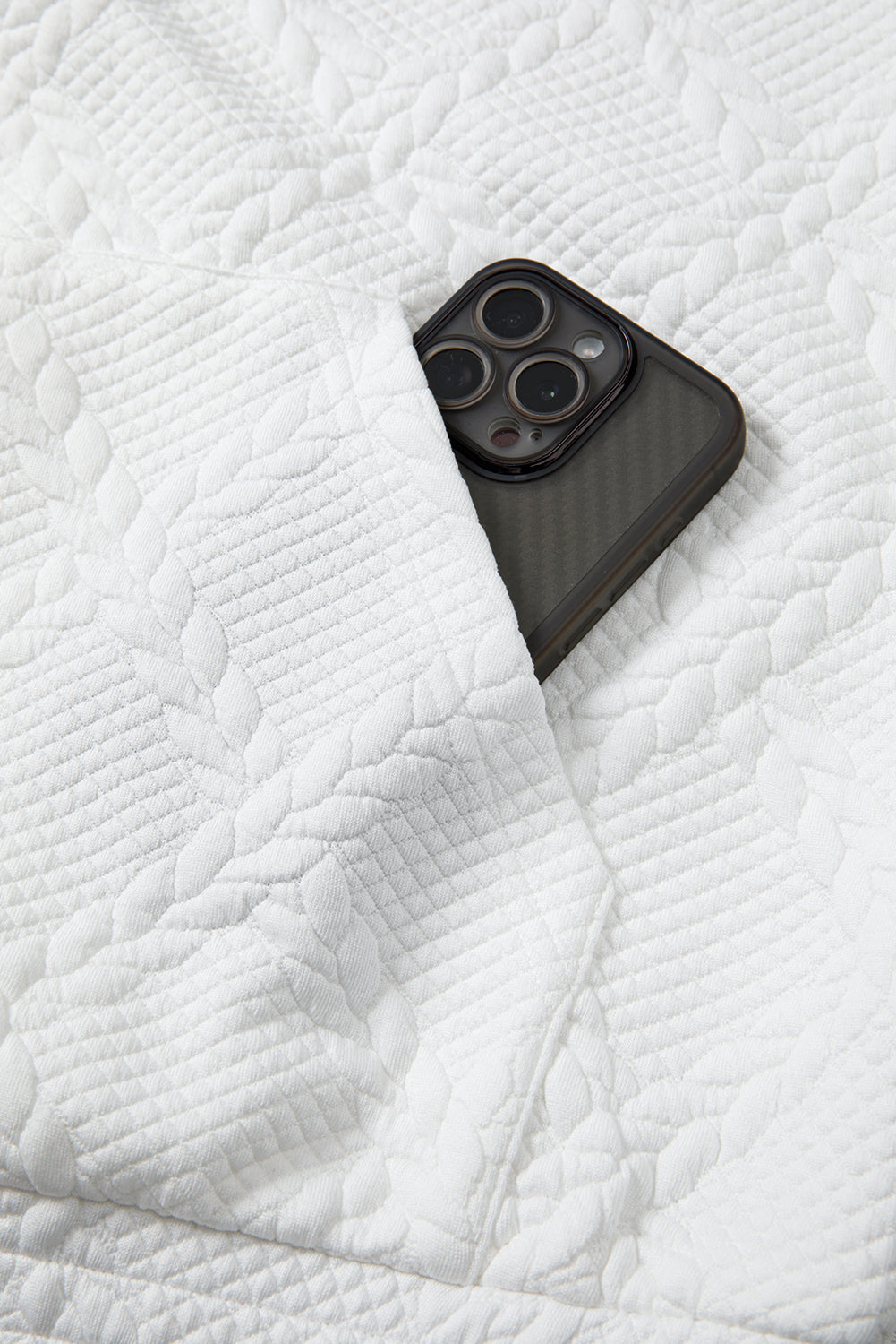 Cable Kangaroo Lattice Texture Pocket Hoodie
