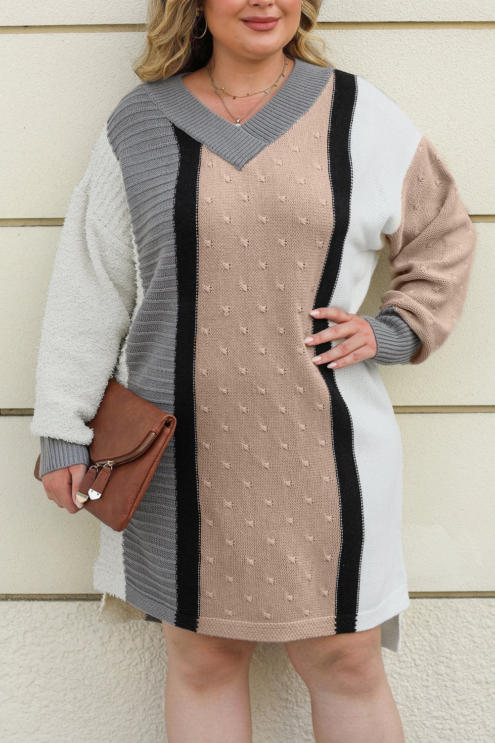 Women's Dress with Plus Size Sweater Mixed Boucl