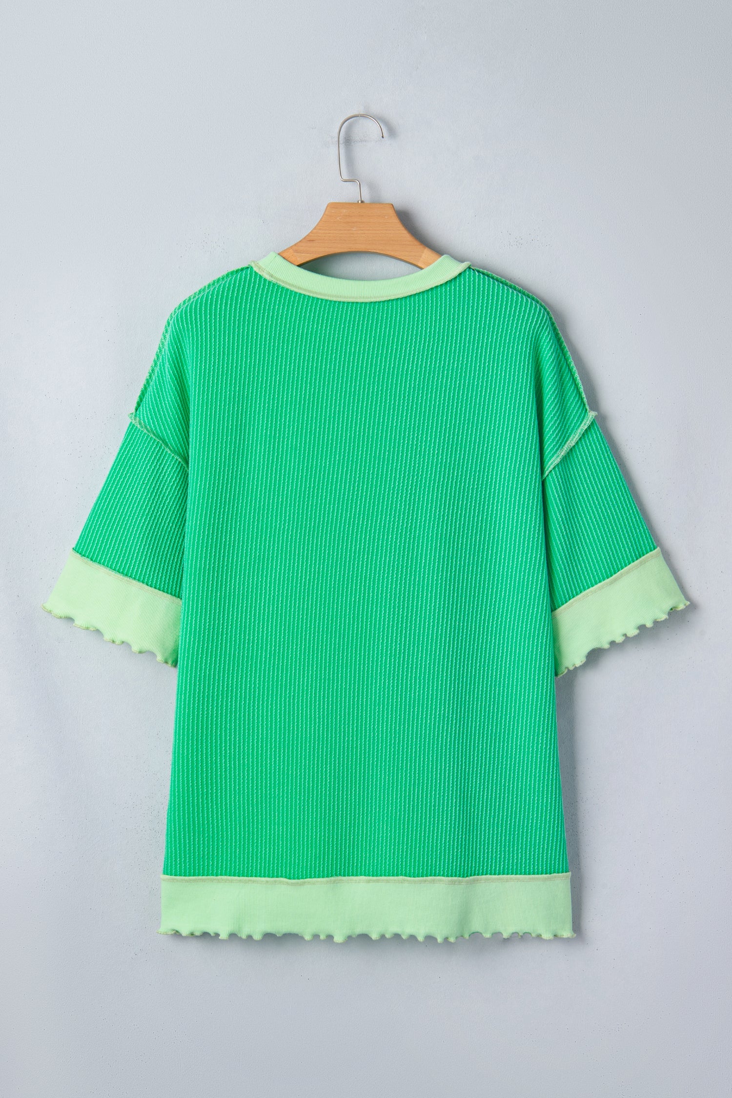 Everyday Loose Mint Green Uneven Hem Twist Rib-Knit T Shirt