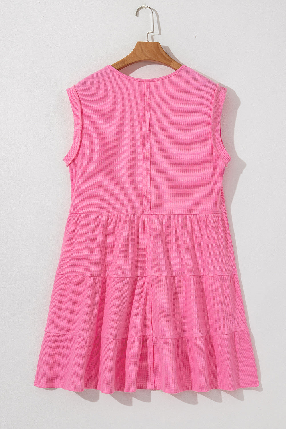Cute Pink Waffle Textured A-line Tiered Sleeveless Dress