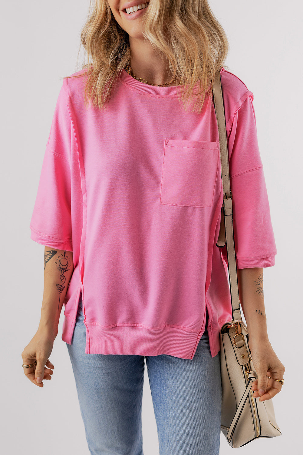 T Shirt for Women Split Loose Exposed Seam