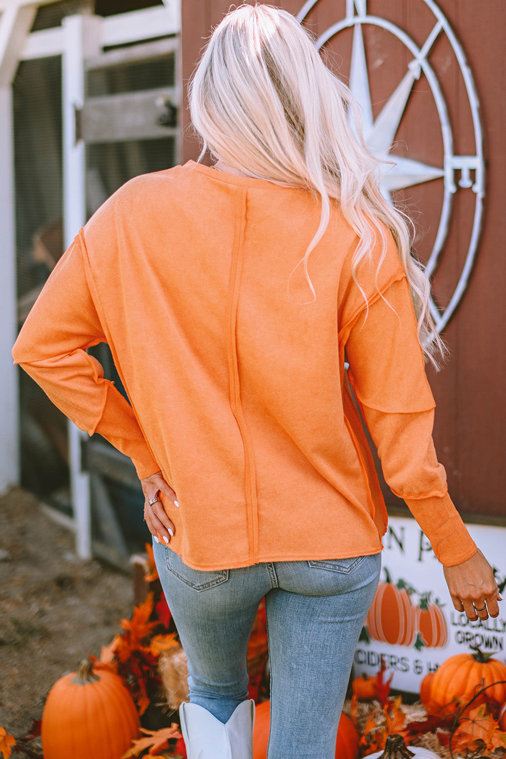 Women's Sweatshirt with Halloween Pumpkin Face Patchwork