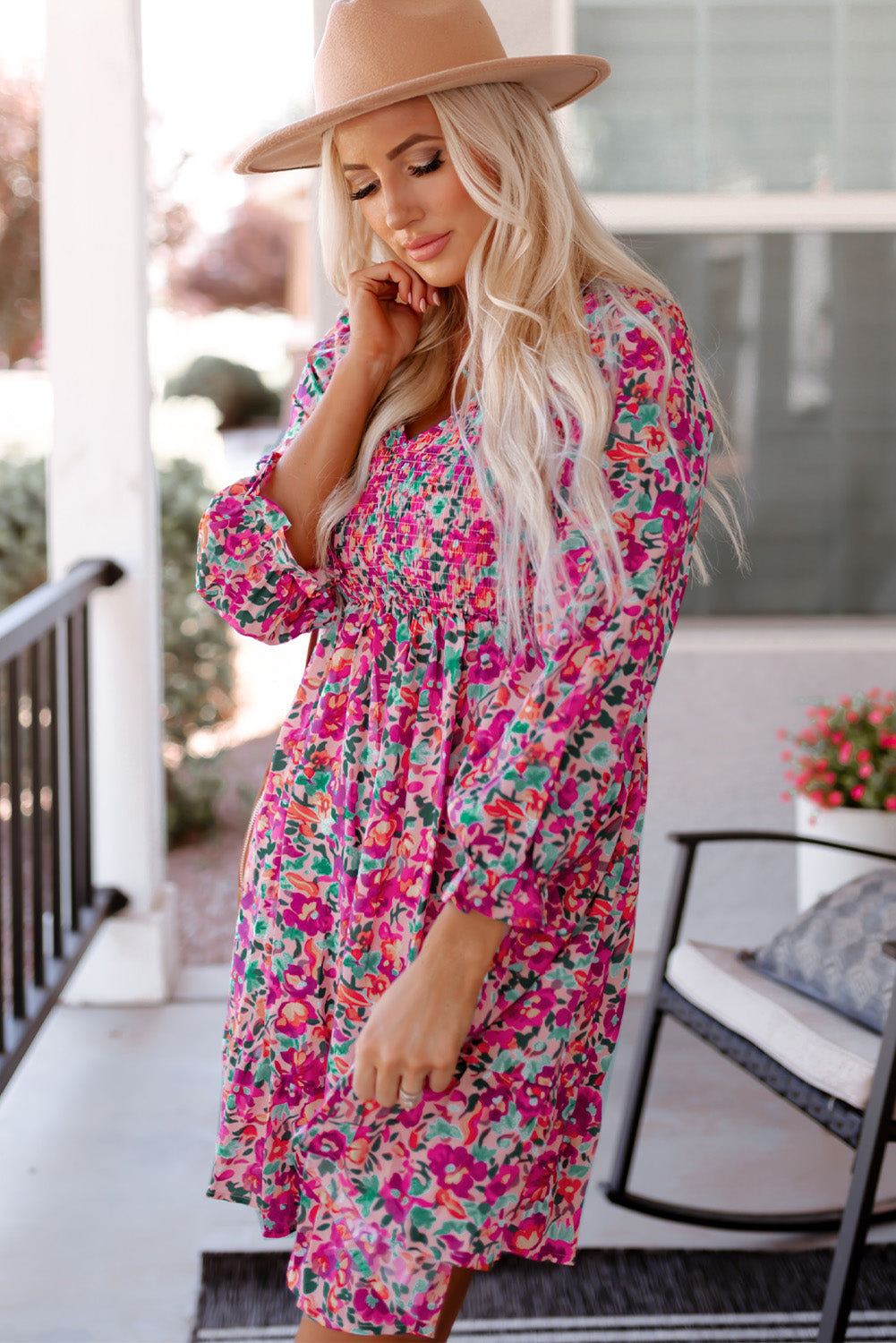 Floral Dresses for Women Sleeve Shirred Puffy