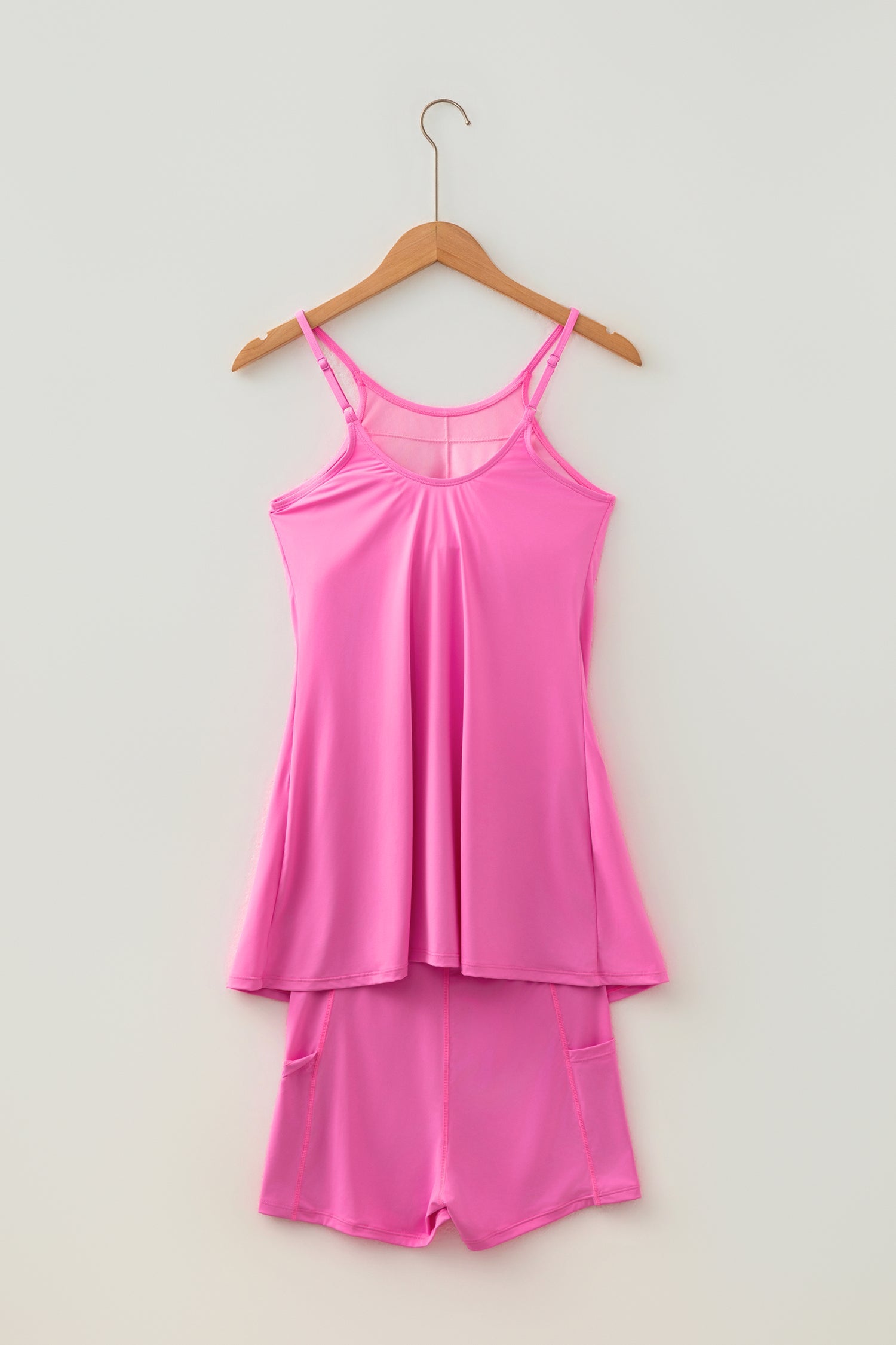 Solid Bright Pink Tunic Tank Dress Athletic Shorts 2-Piece Outfit