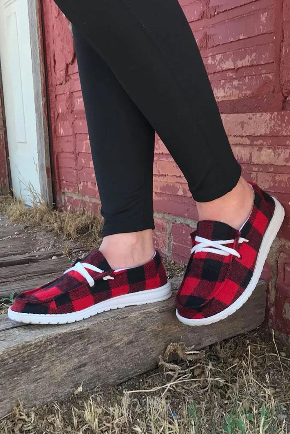 Retro Up Plaid Lace Flat Shoes