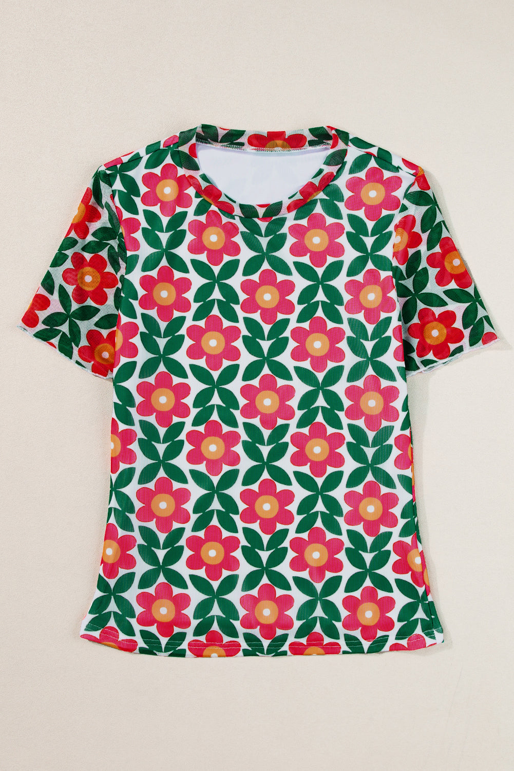 Women's T Shirt with Print Crew Neck Retro Floral-Print
