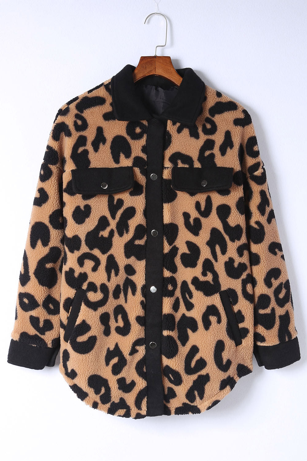 Shacket for Women Teddy Trimmed Leopard-Print