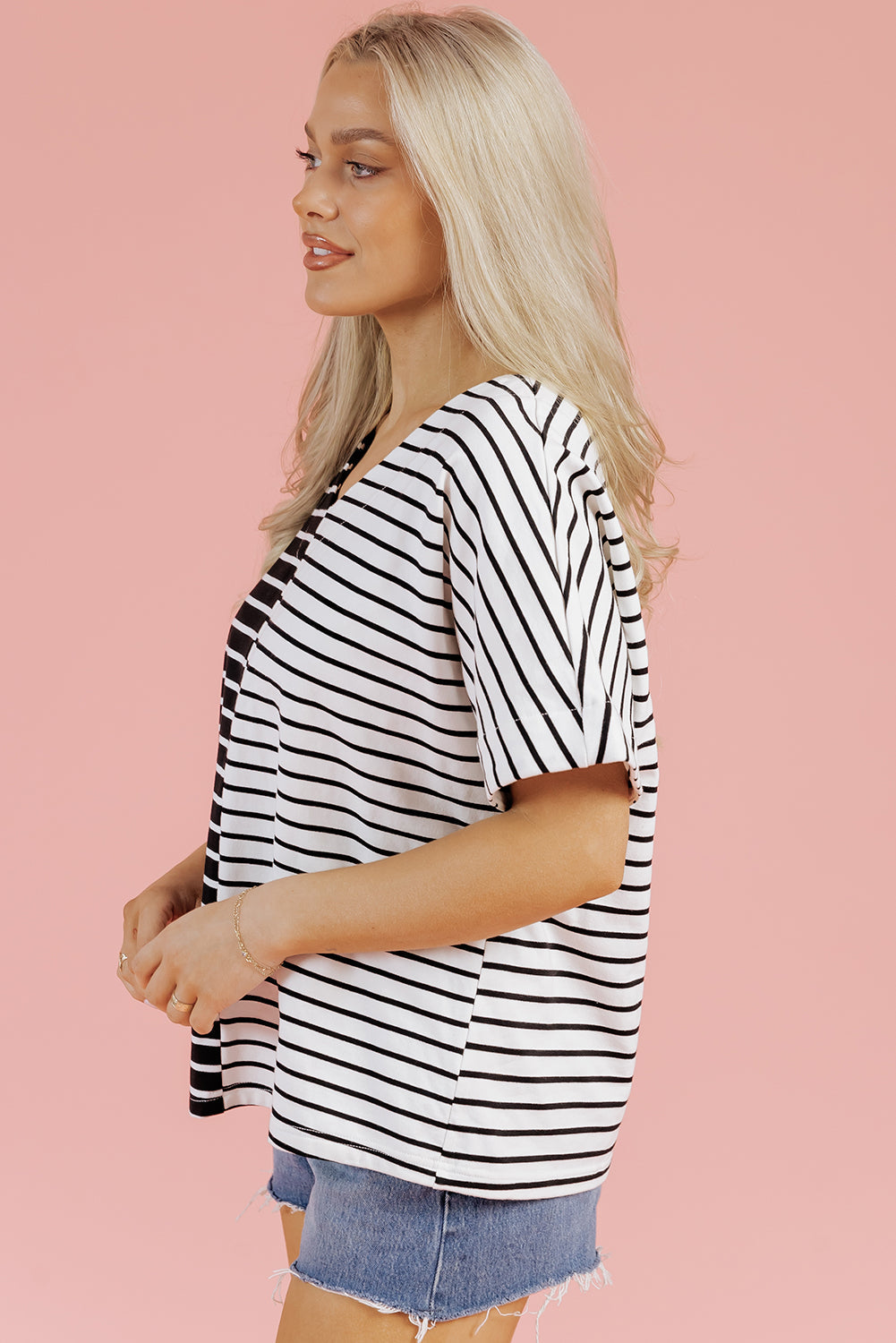 Two Tone Colorblock V Neck T Shirt