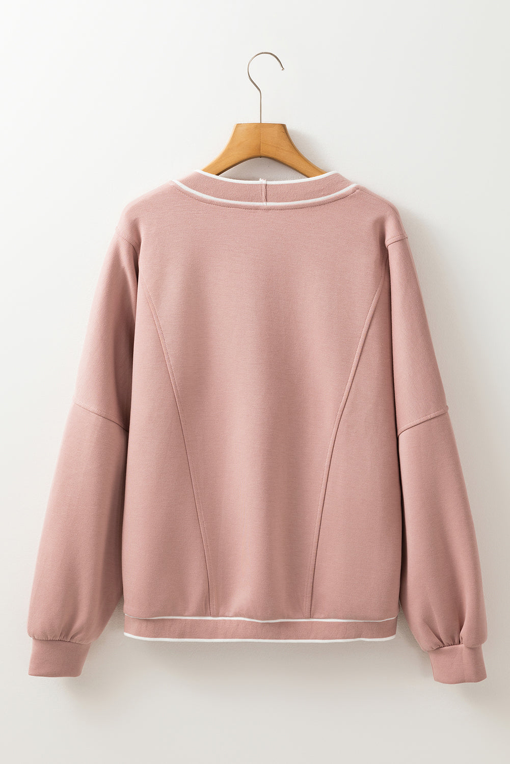 Stripe Contrast Trim Button-Front Pocket-Detail Knit Cardigan in Pink