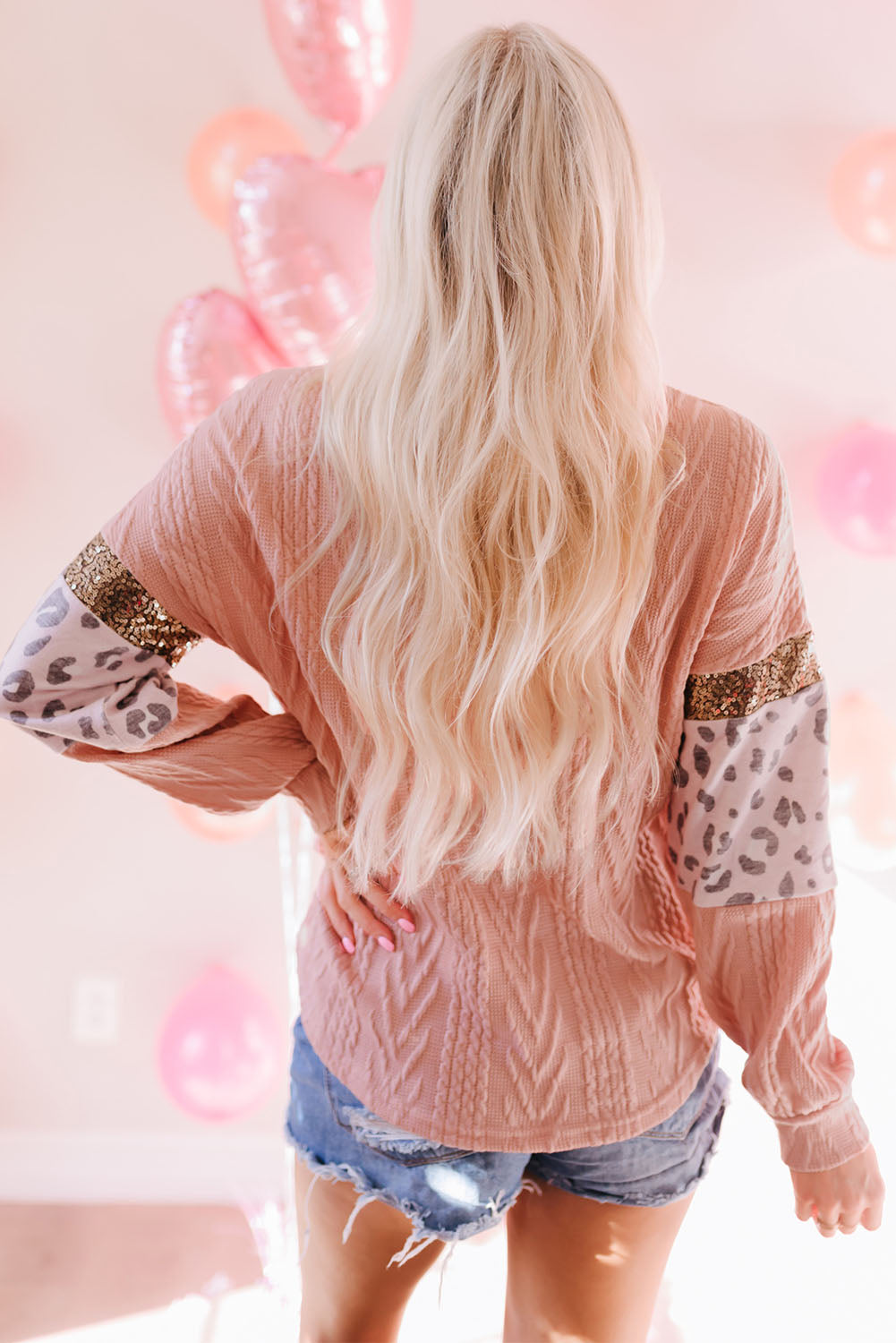 Women's Knit Top Featuring Splicing Sleeves Textured