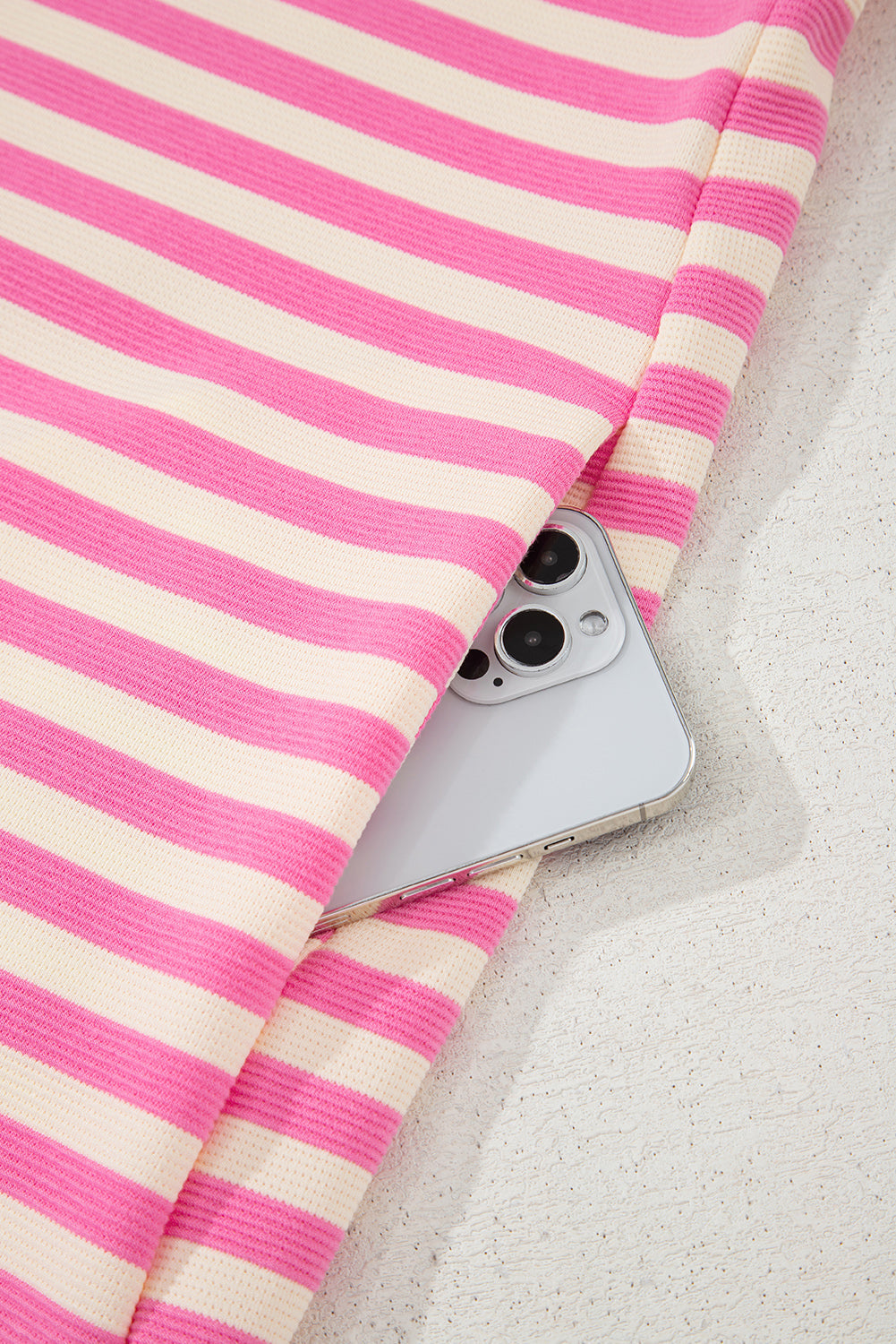 Contrast Stripe Print Collar Split Neck Flutter Sleeve Short Dress in Pink