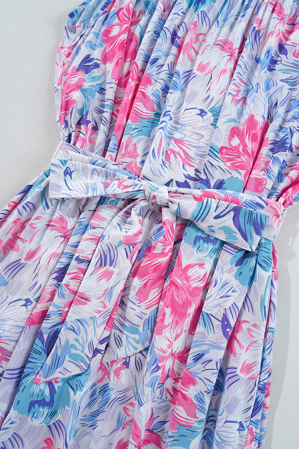 Floral Printed Sleeveless Knot Waist Maxi Dress