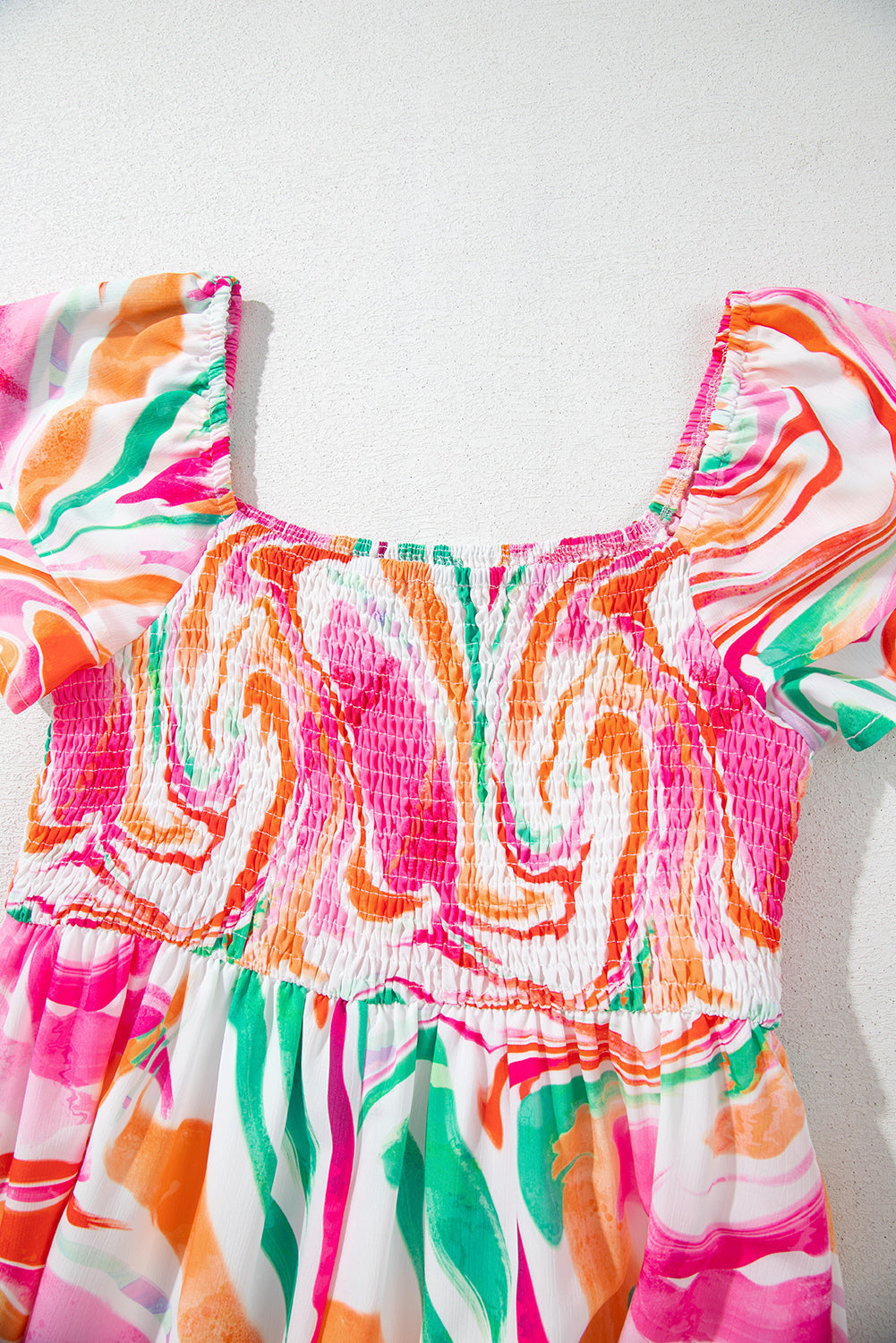 Pink Abstract Print Smocked Bust Maxi Dress