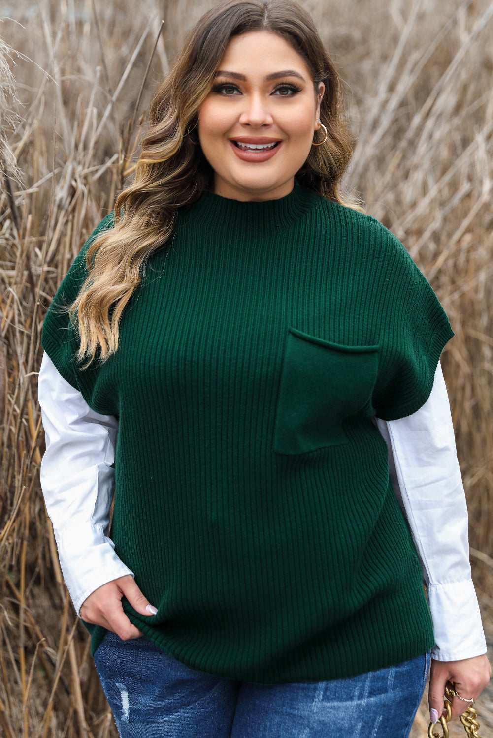 Sweater for Women Plus Size Mock Neck Short-Sleeve