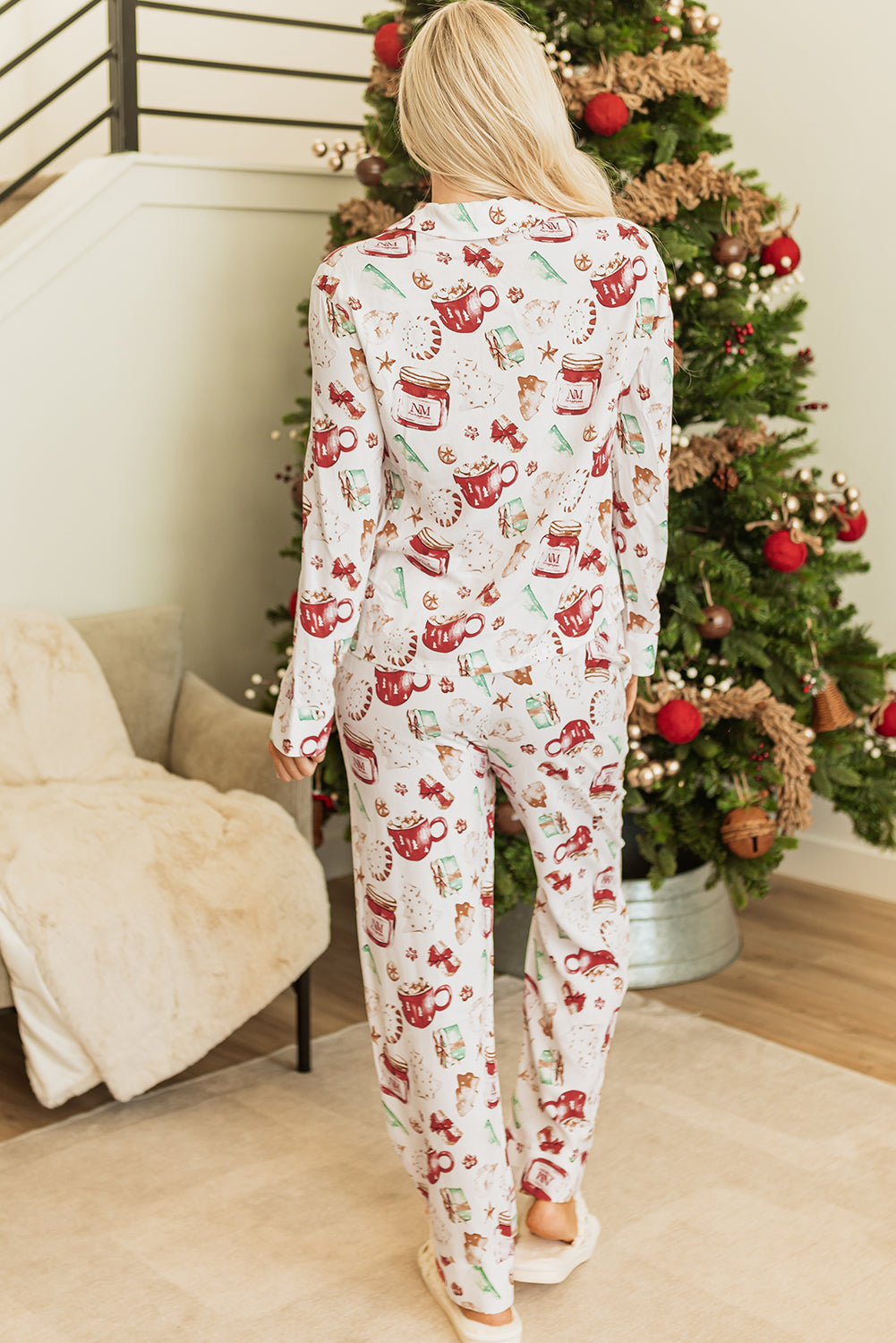 Christmas Shirt Pattern Long-Sleeved and Pants Pajama Set