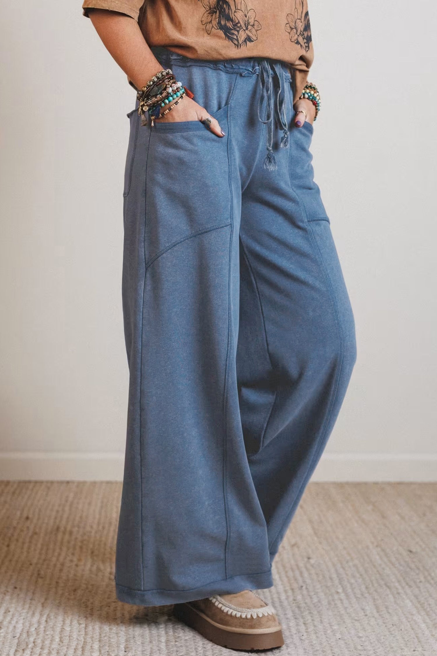 Retro High-Waisted Wide-Leg Western Pants in Ashleigh Blue