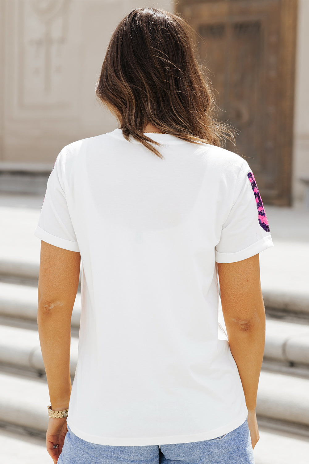 Women's T Shirt Featuring Neck Sequin Western Boots Round