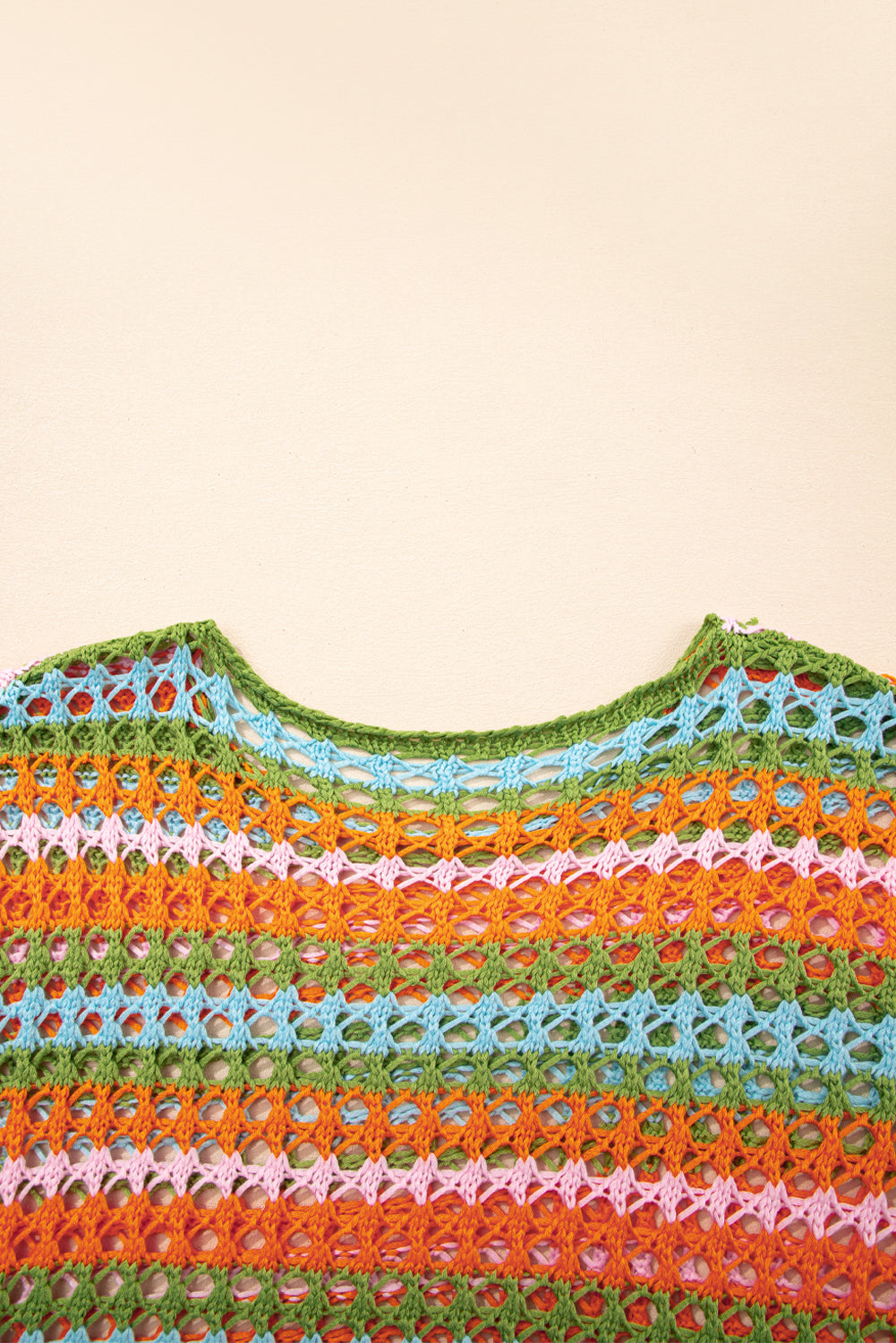 Multi Stripe Open Knit Sweater Beach Cover Up