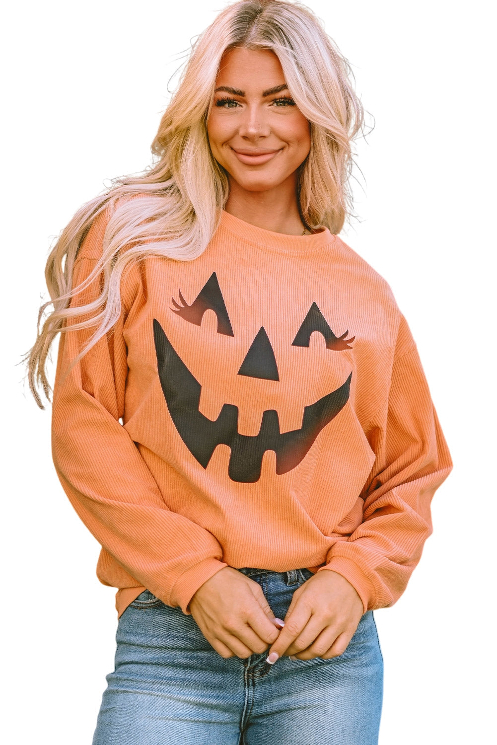 Women's Orange Pumpkin Smile Face Graphic Sweatshirt