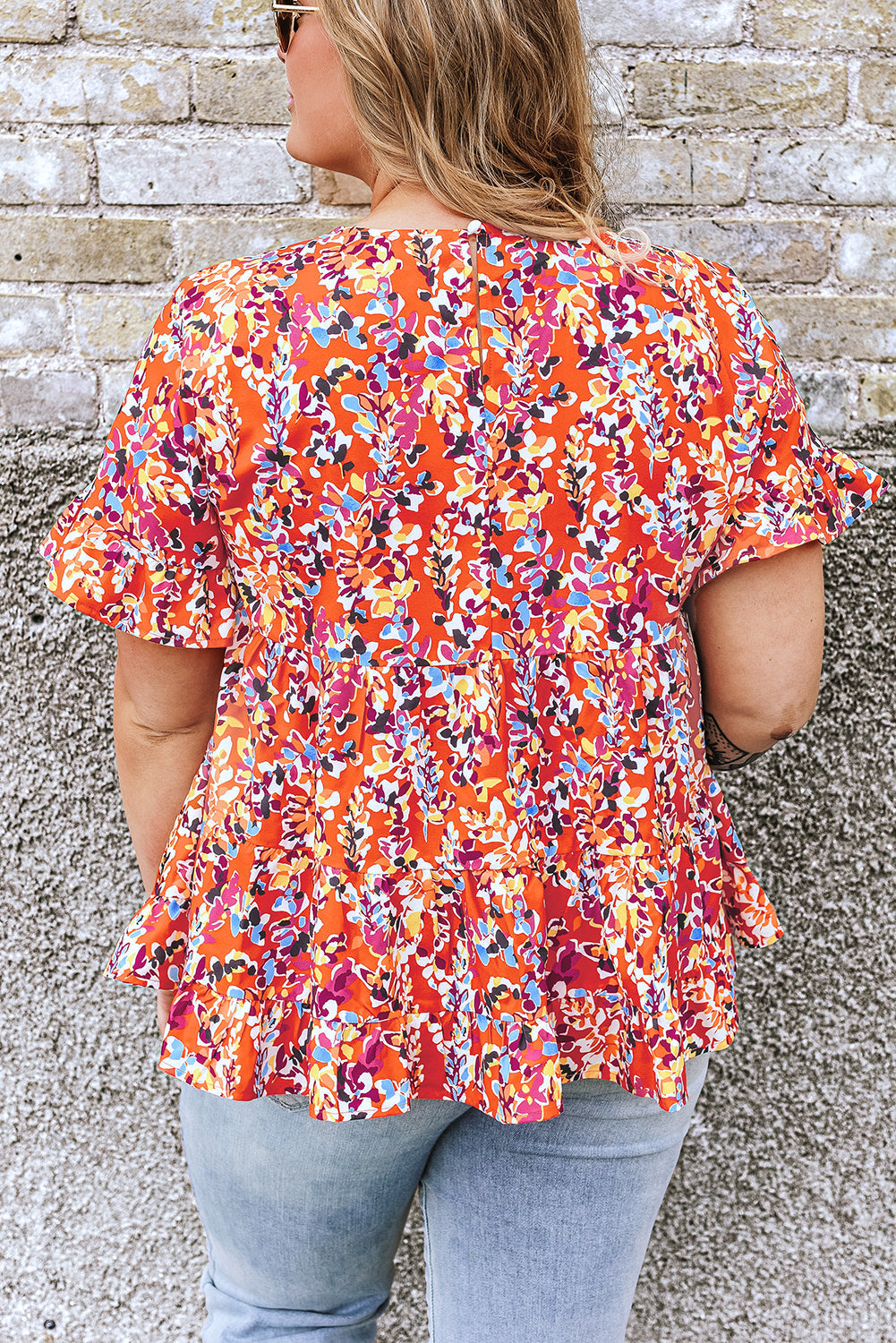Blouse for Women Ruffle-Trimmed Curvy Babydoll Floral-Print