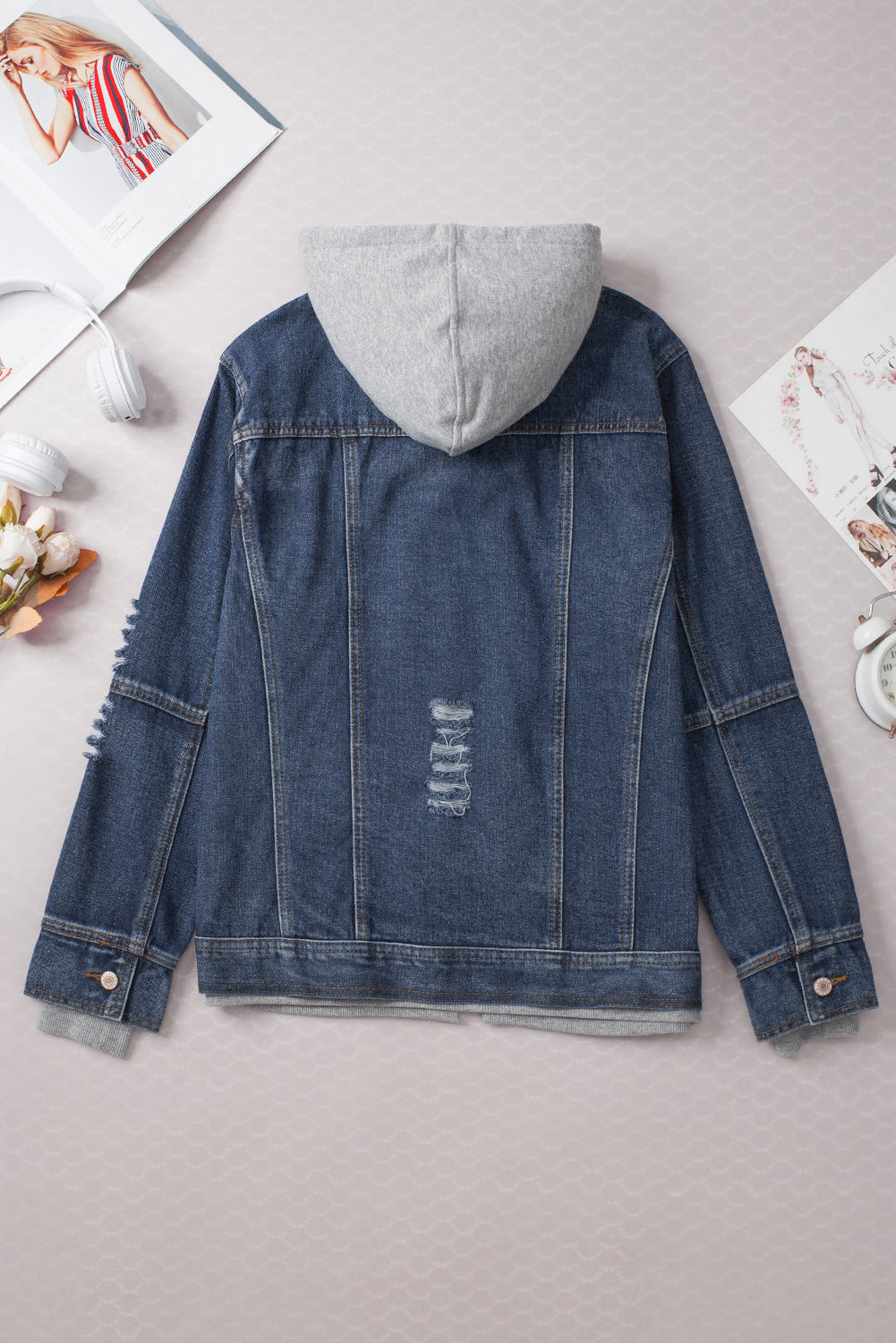 Women's Hooded Zip-Front Denim Jacket
