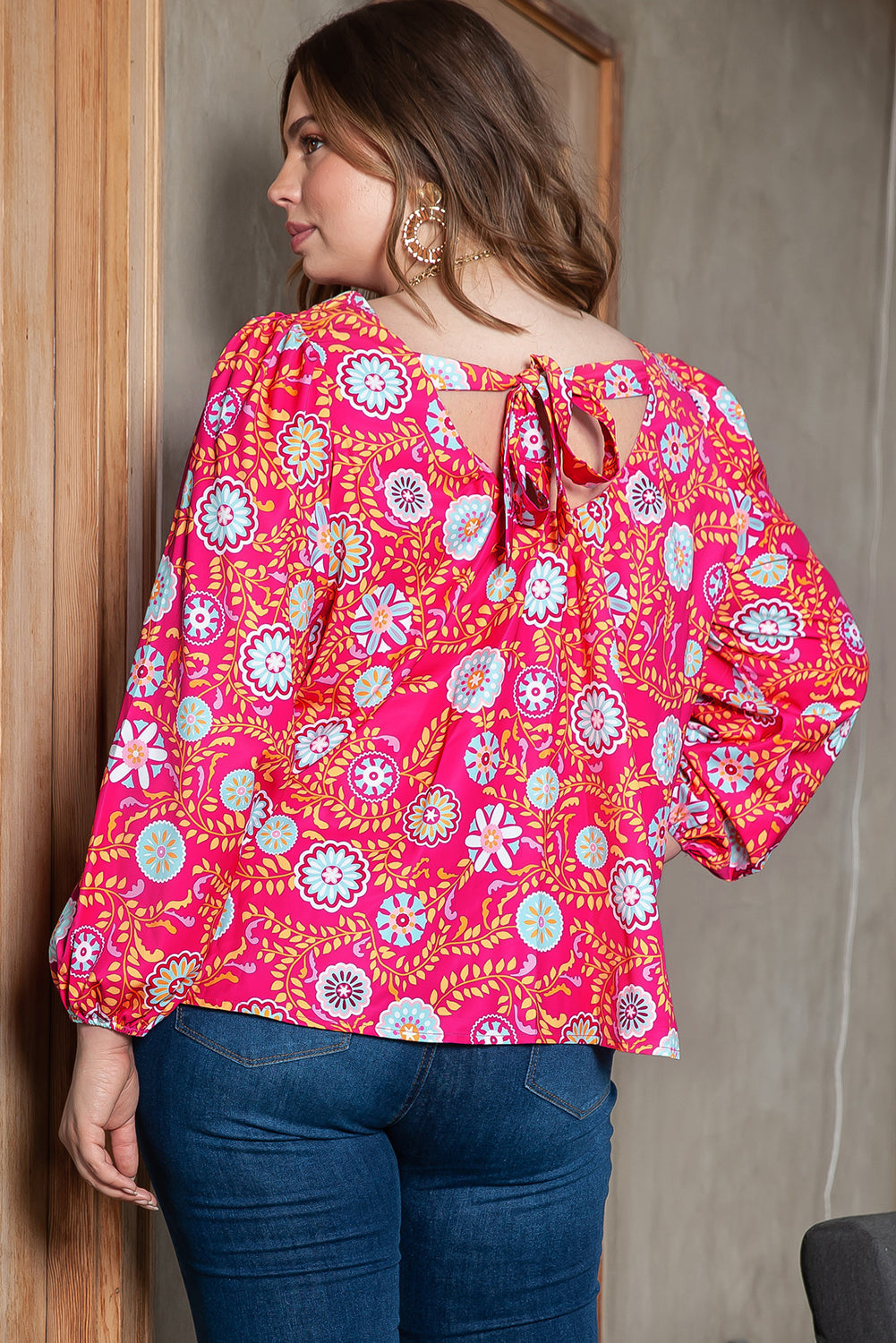 Blouse for Women Plus Size Square Neck Floral-Print