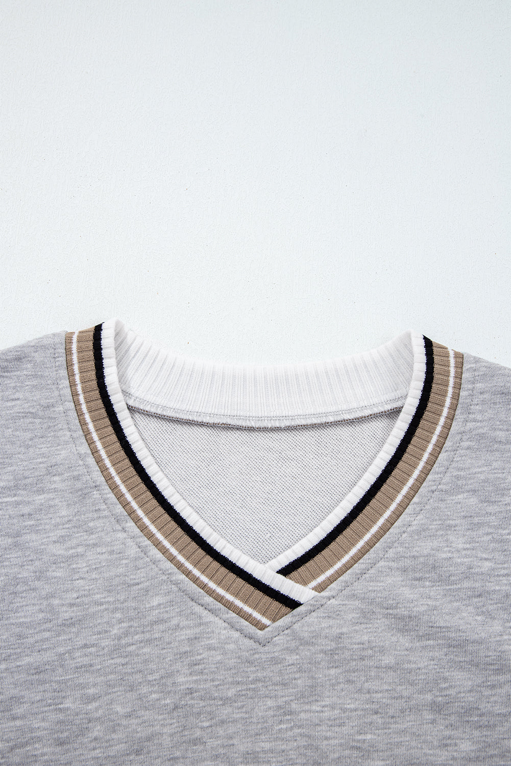 Varsity Trim Contrast Striped V-Neck Sweatshirt