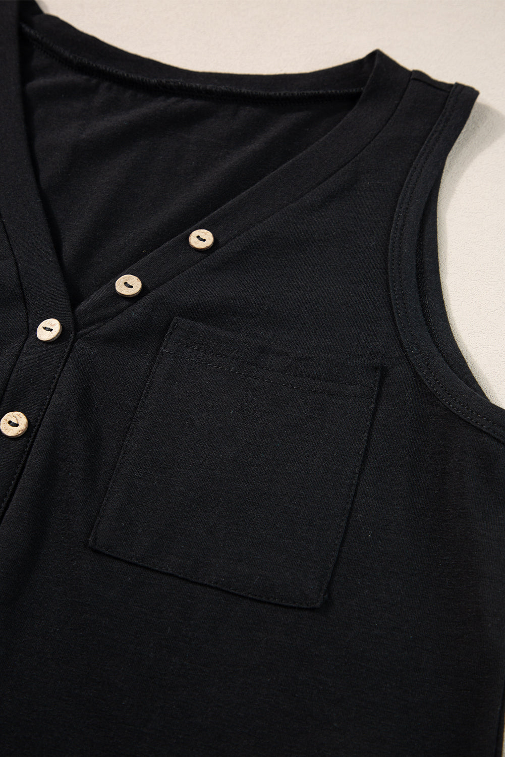 Women's Tank Top Featuring Patched Pocket Half Button