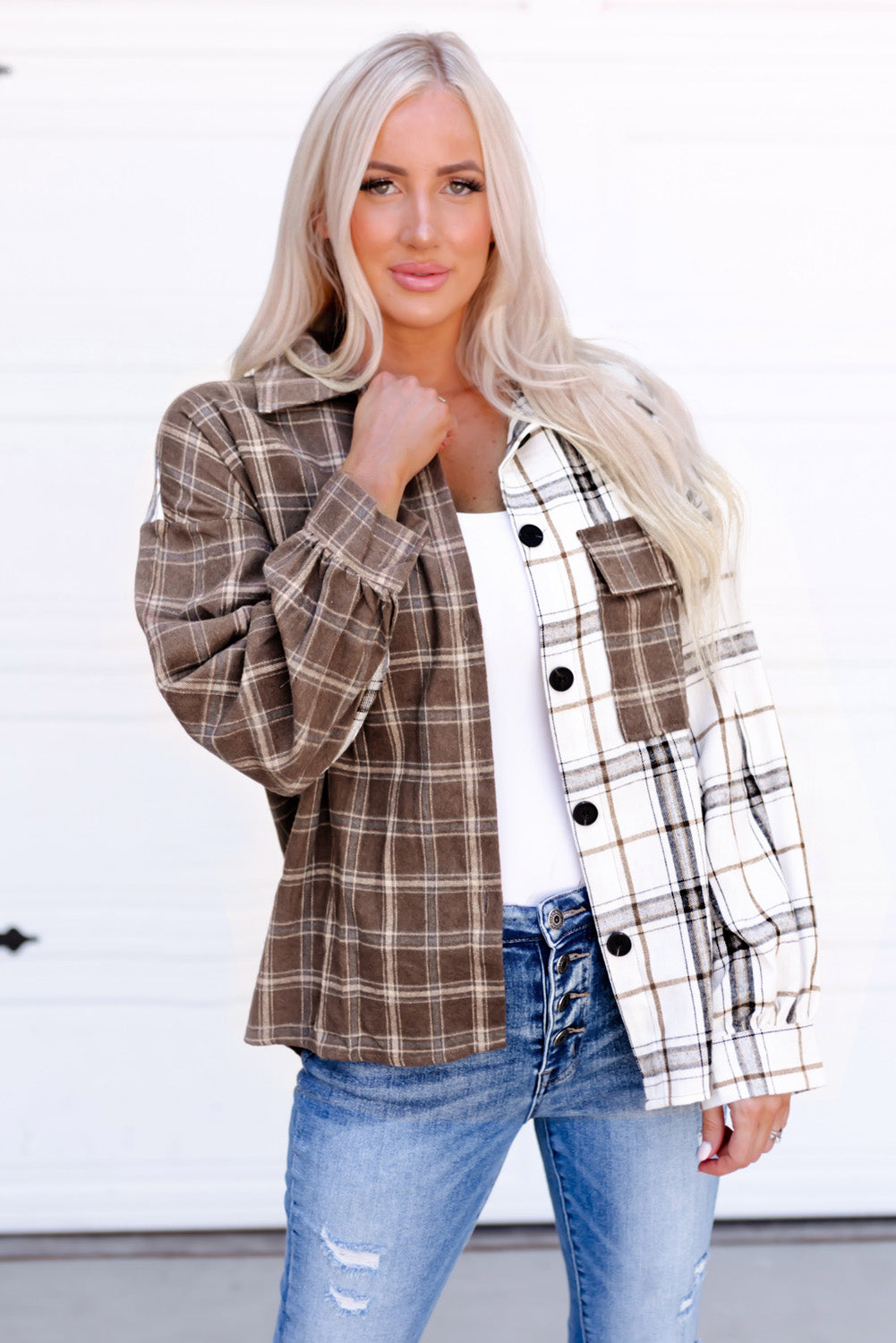 Shirt for Women Mixed Plaid Soft Oversized