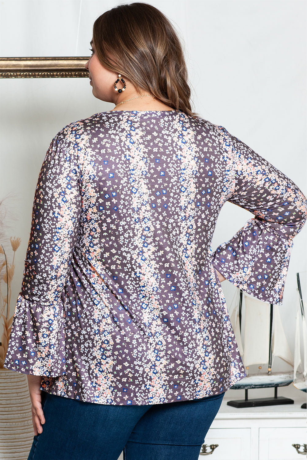 Women's Blouse with Floral-Print Plus Size Babydoll