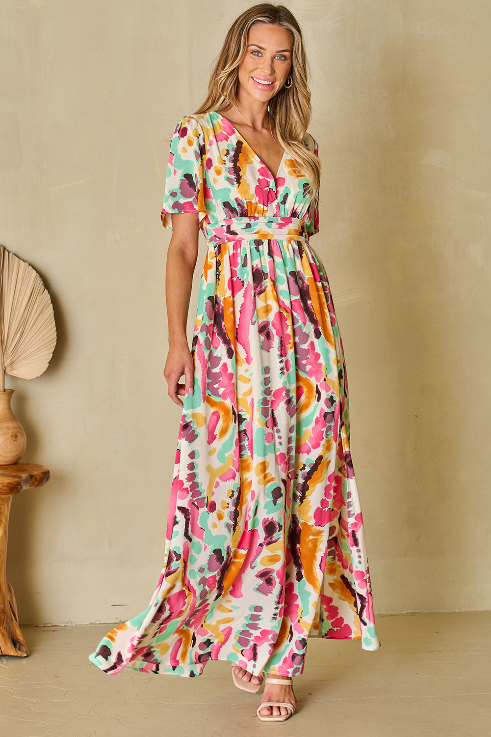 Women's Maxi Dress Featuring Tie-dye V Neck Bohemian