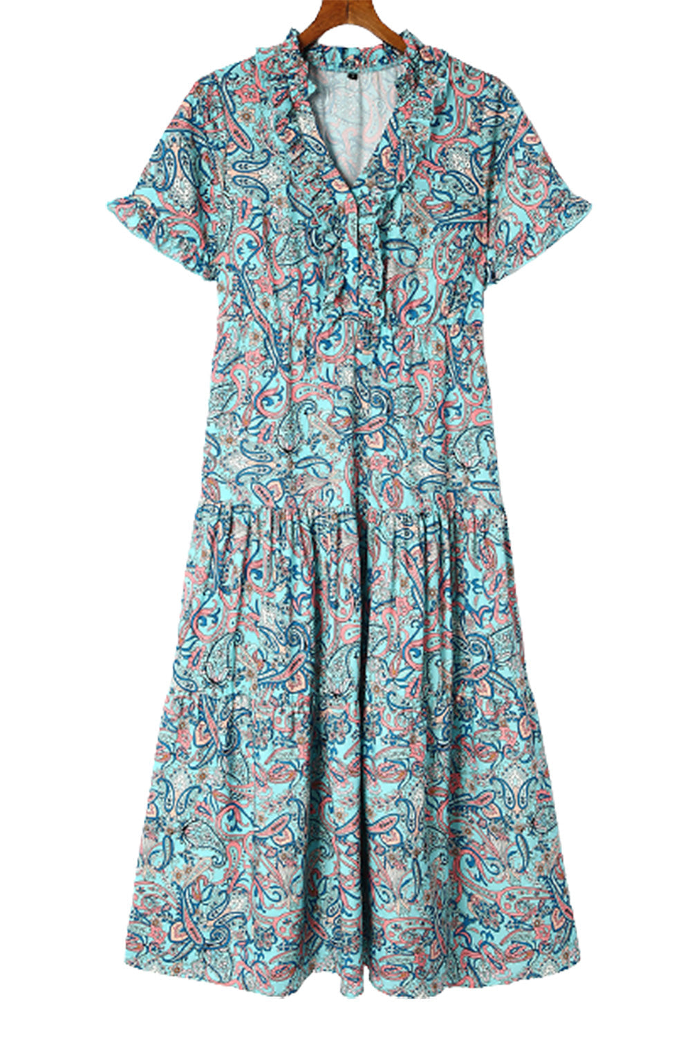 Women's Maxi Dress with Paisley Bohemian Ruffle-Trimmed Layered