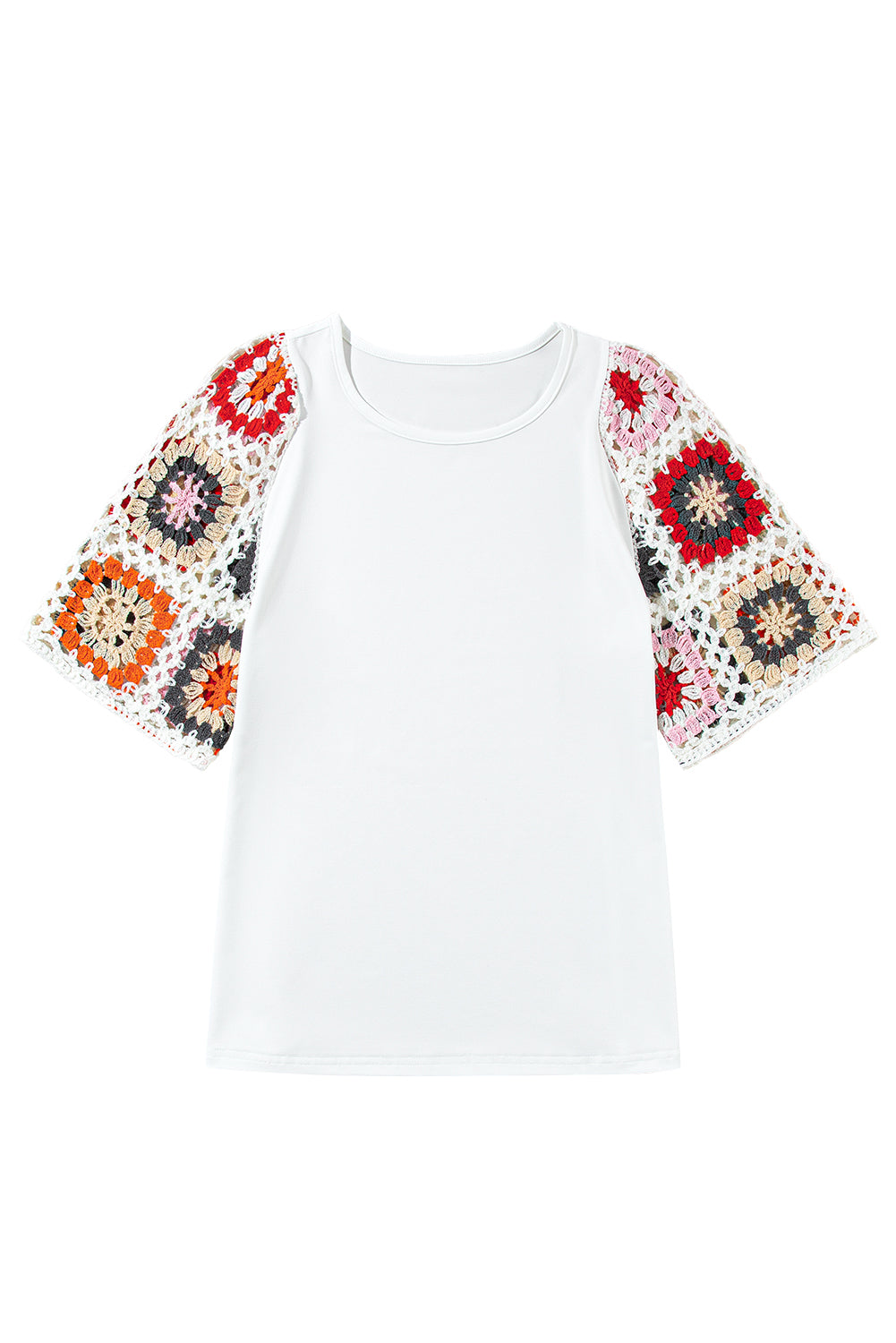 Women's Top with Crochet Short-Sleeve Floral-Print