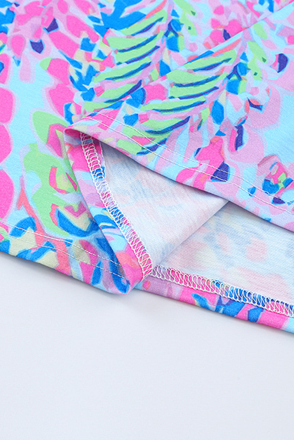 Women's Sky Blue Loose Painted Floral-Print Tee
