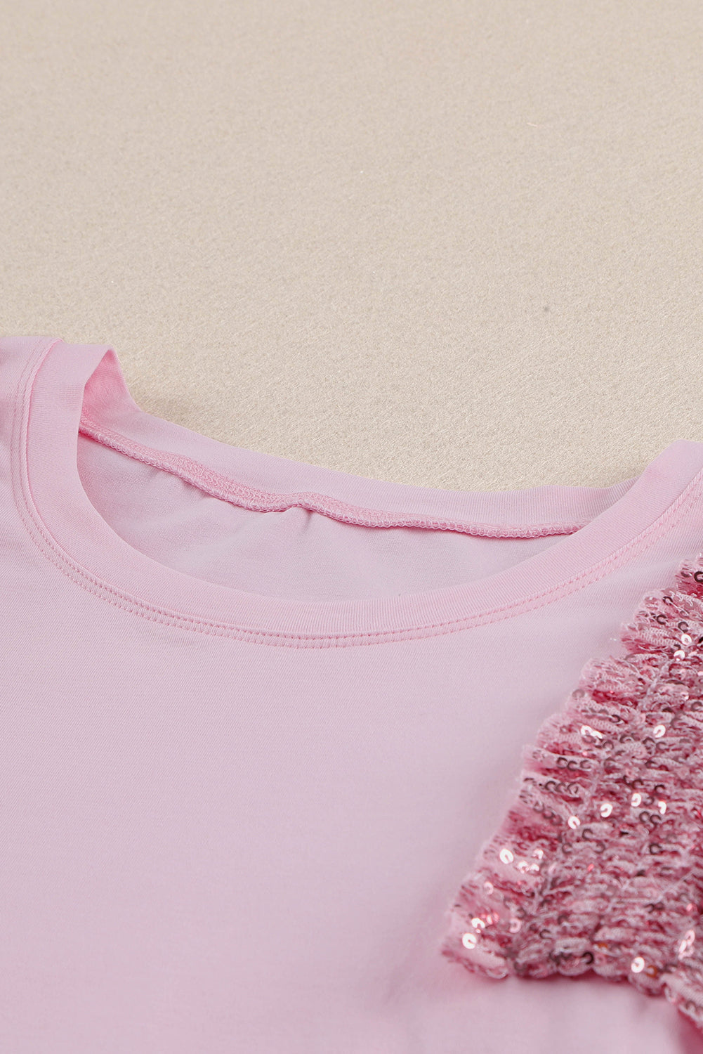 Top for Women Mesh Sleeves Sequined Ruffle-Trimmed