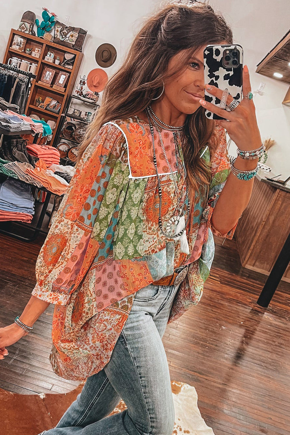 Boho Paisley Mixed Print Chiffon Loose Dress