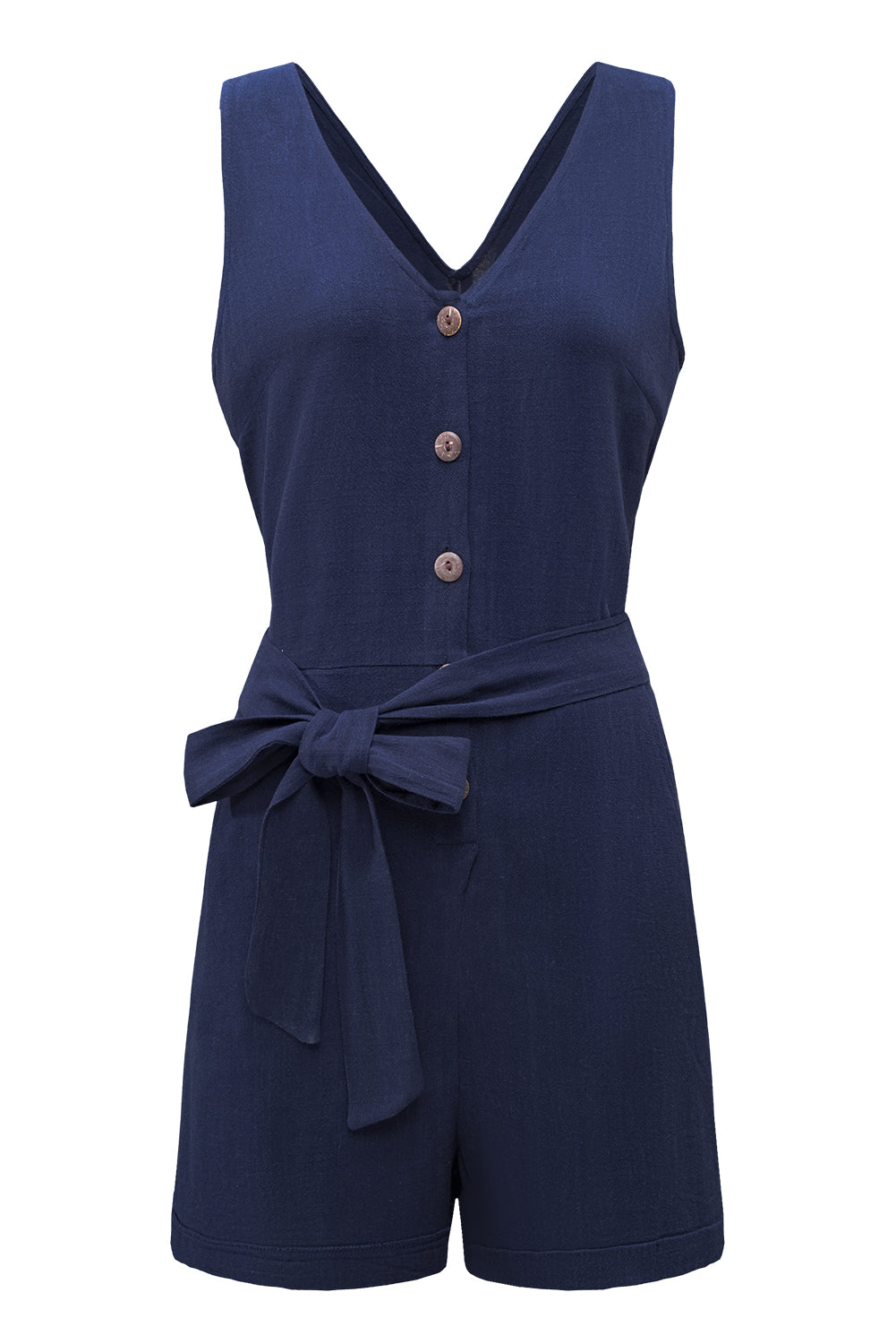 Belt for Women Romper with Everyday Blue Button V Neck Sleeveless