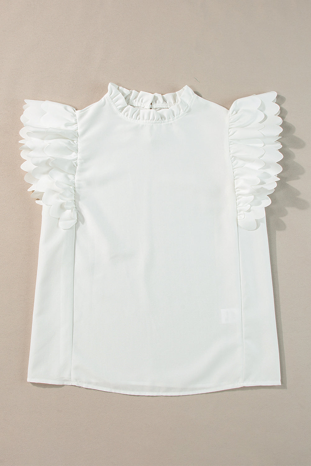 Women's Scalloped Ruffle-Trimmed Solid Color Top