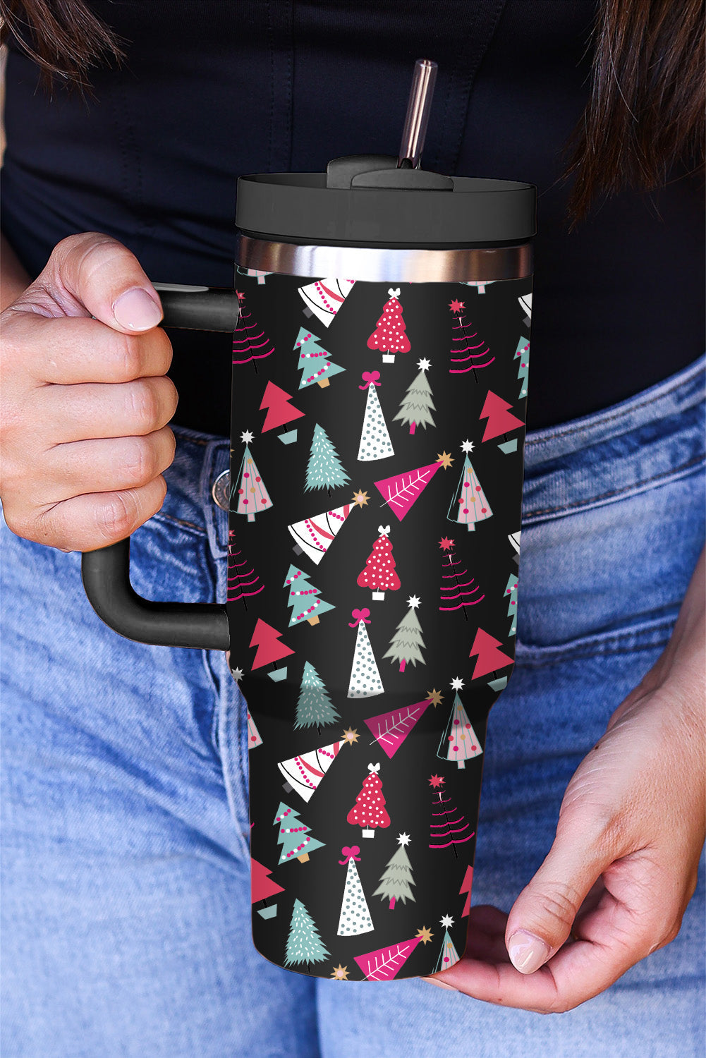 Cartoon Christmas Tree Printed Thermos Cup 40oz Style
