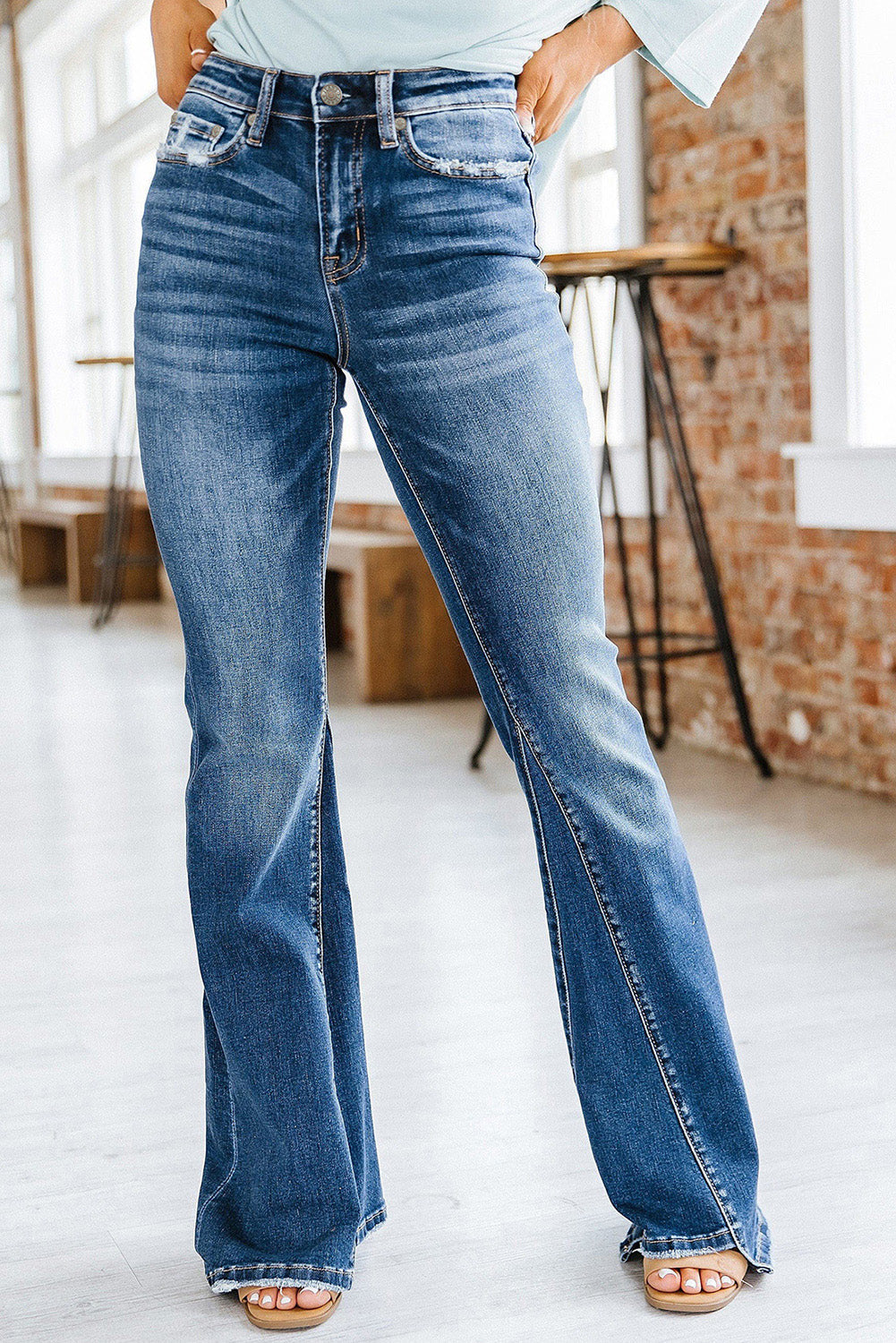 Women's High Rise Medium Wash Flare Jeans